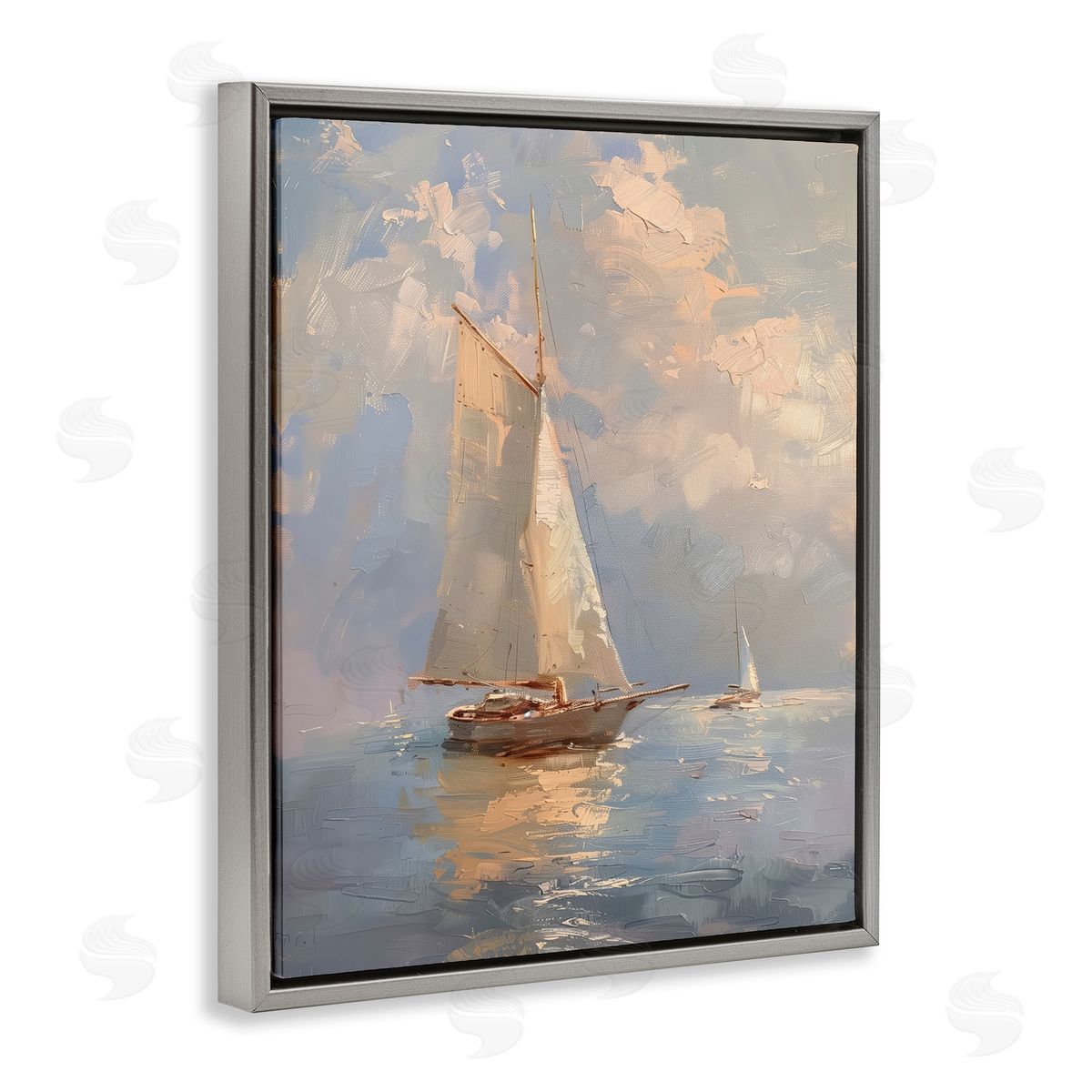 Maritime Ship on Cloudy Sea Grey Floating Frame Canvas Wall Art, Home Decor by Arlington Prints
