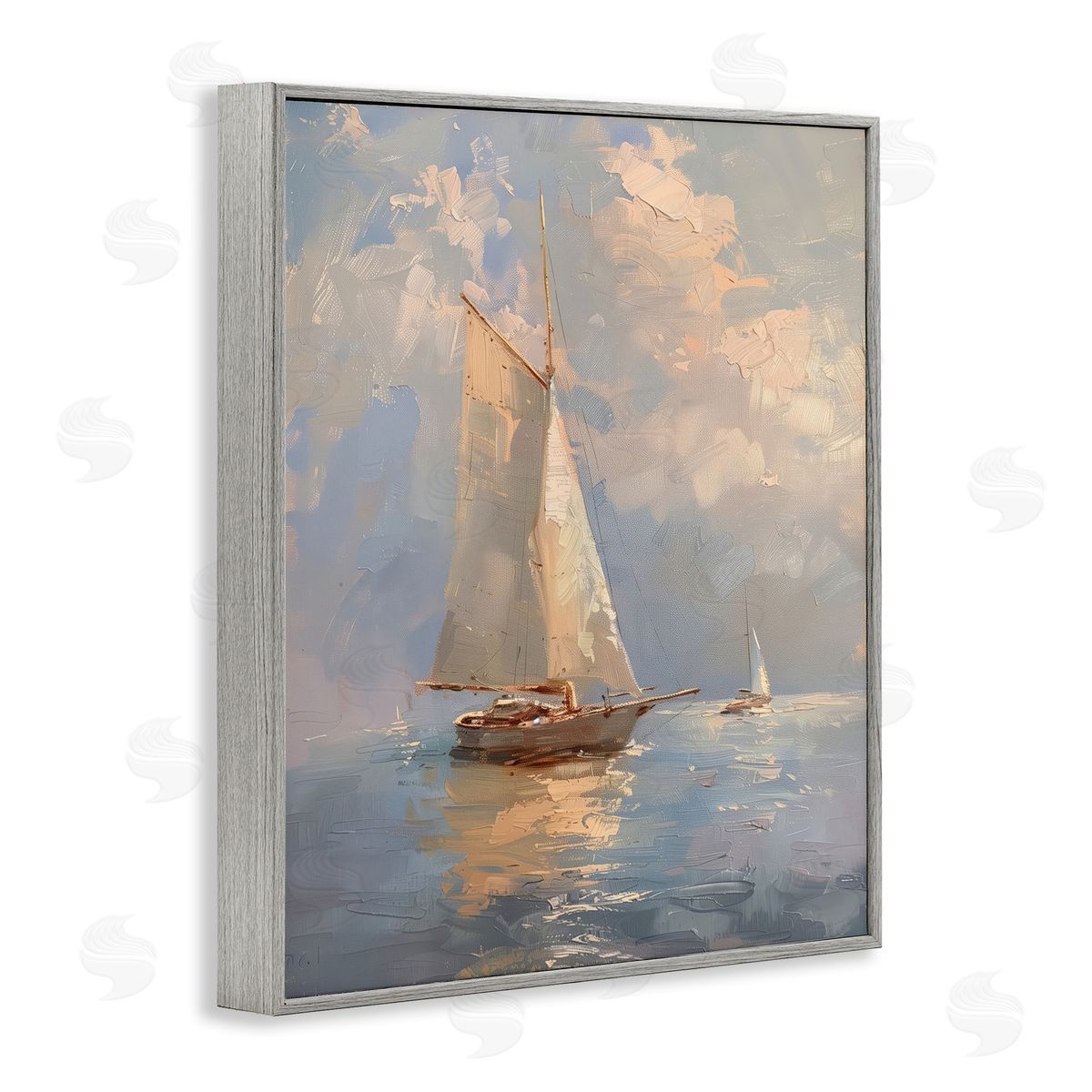 Maritime Ship on Cloudy Sea Grey Frame Print Wall Art, Home Decor by Arlington Prints