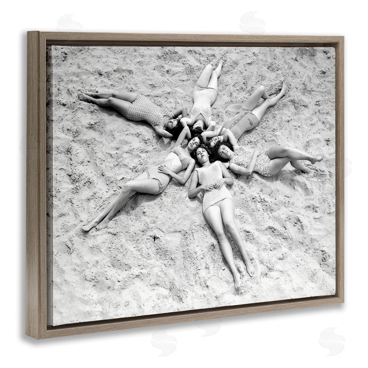 Women on Beach in Star Shape Brown Floating Frame Canvas Wall Art, Home Decor by Arlington Prints