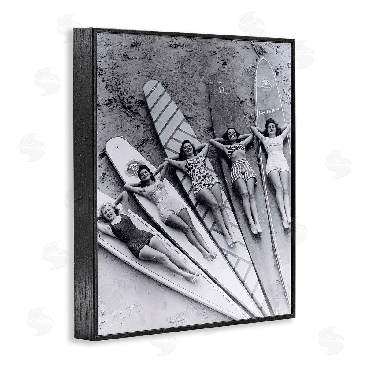 Vintage Women on Surfboards Black Frame Print Wall Art, Home Decor by Arlington Prints