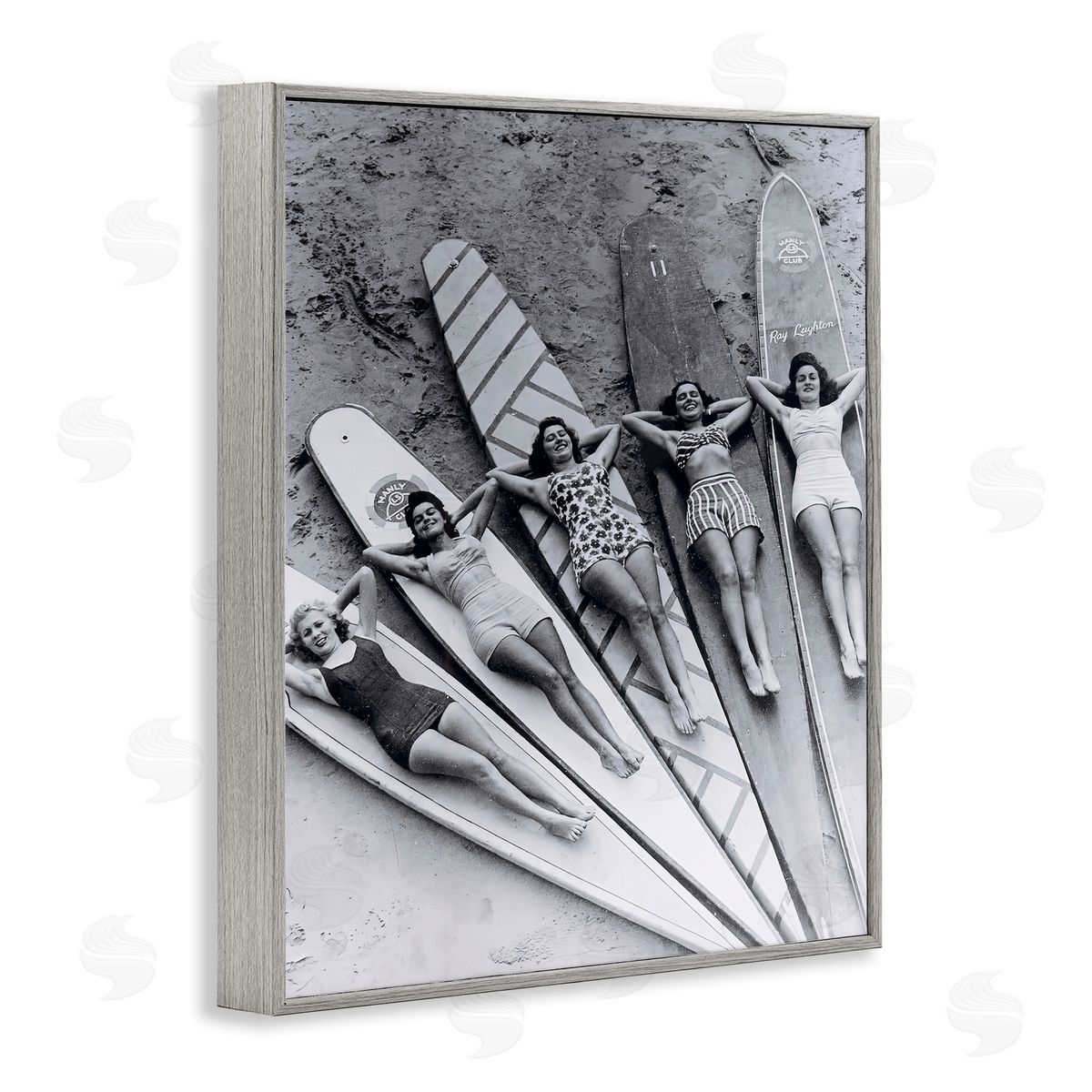 Vintage Women on Surfboards Grey Frame Print Wall Art, Home Decor by Arlington Prints