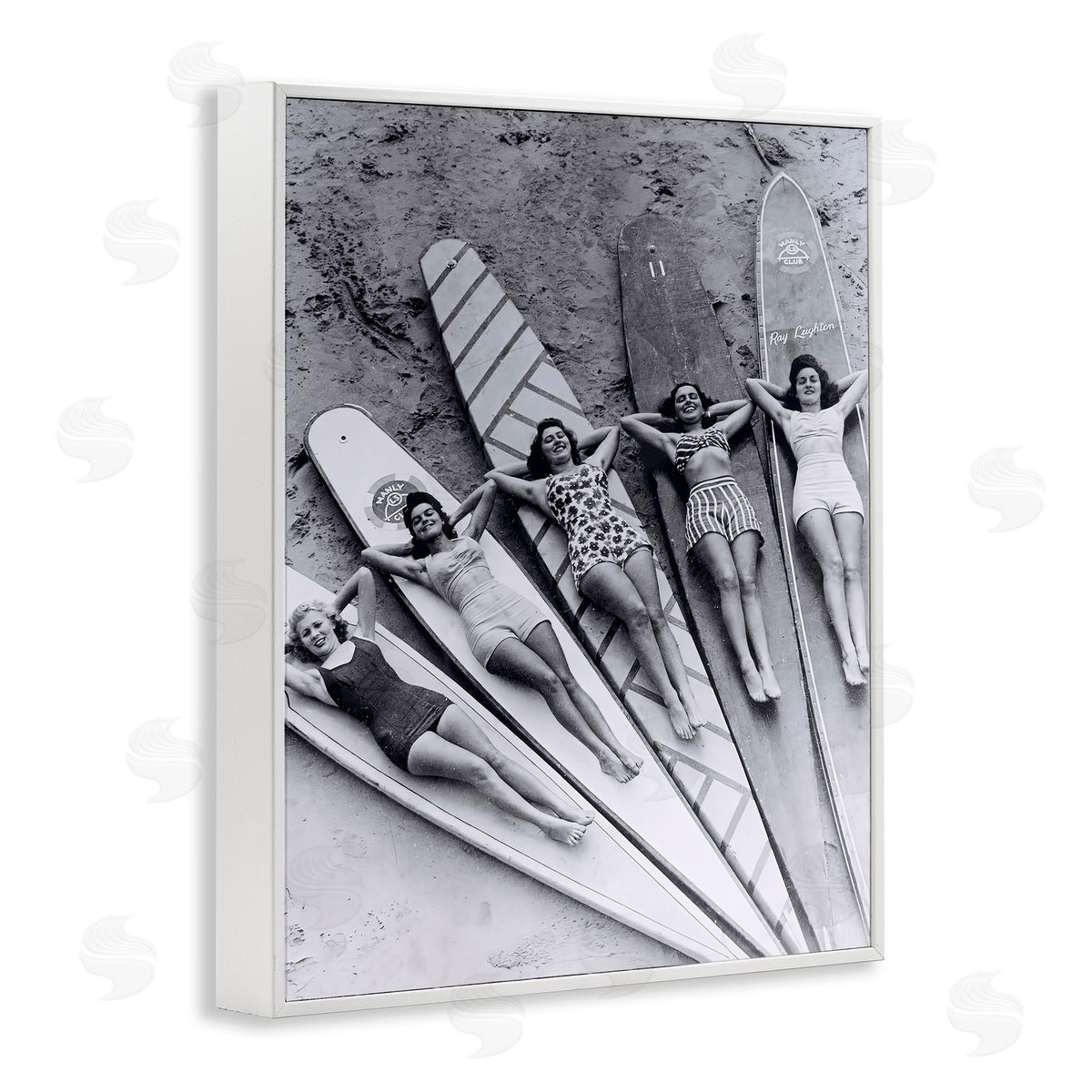 Vintage Women on Surfboards White Frame Print Wall Art, Home Decor by Arlington Prints