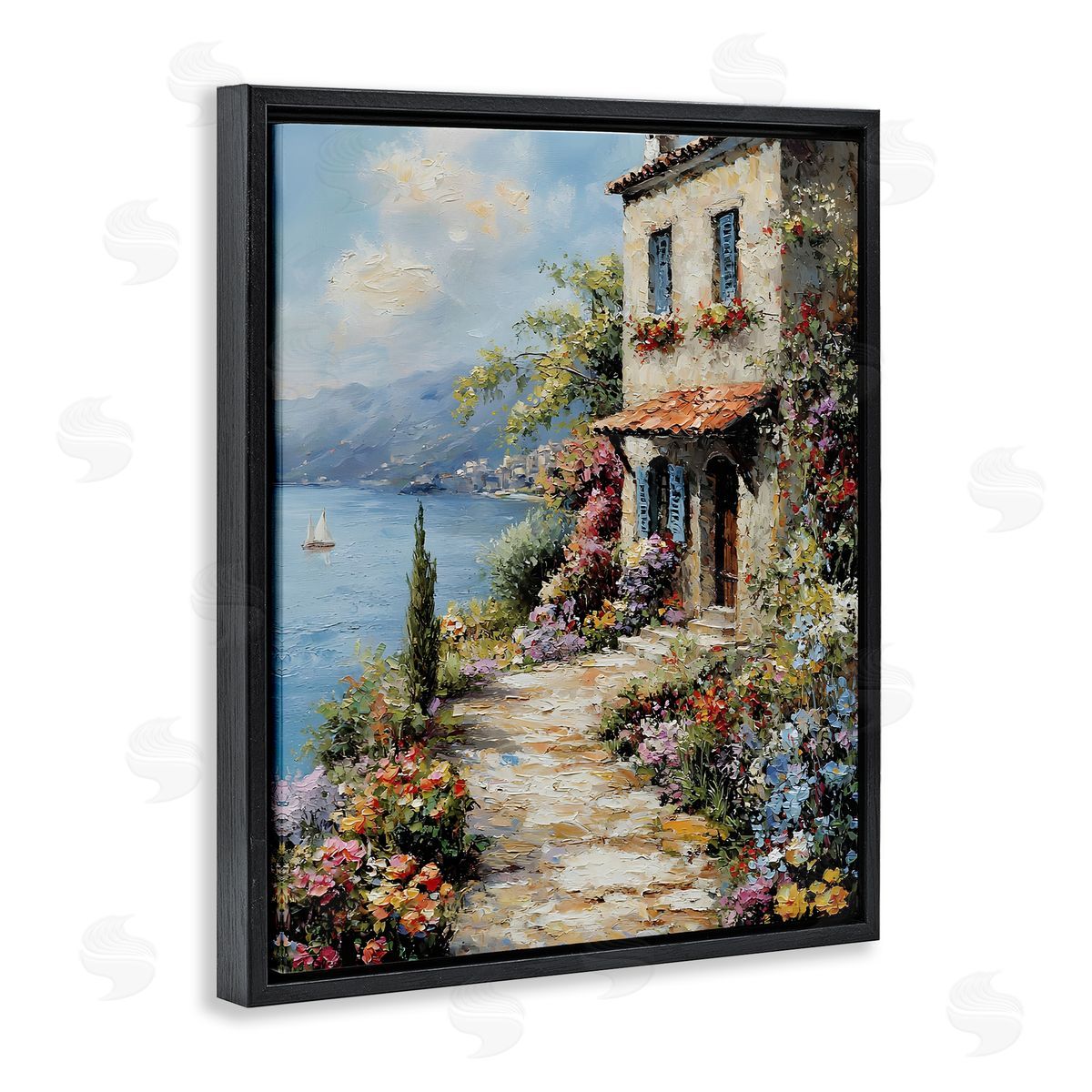 Seaside Cottage Architecture Black Floating Frame Canvas Wall Art, Home Decor by Franklyn Gregory