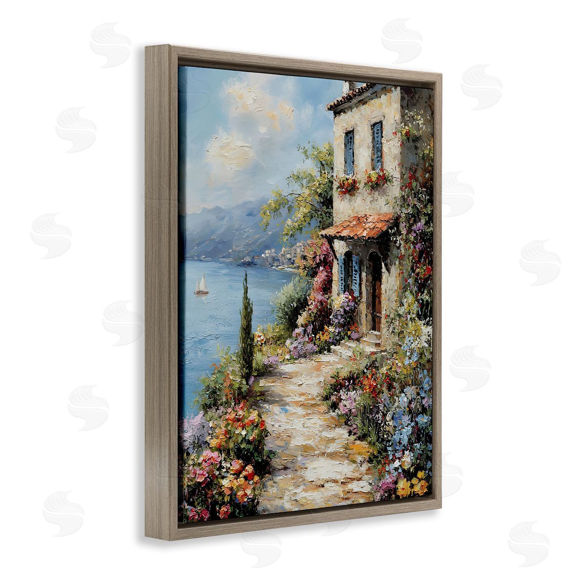 Seaside Cottage Architecture Brown Floating Frame Canvas Wall Art, Home Decor by Franklyn Gregory