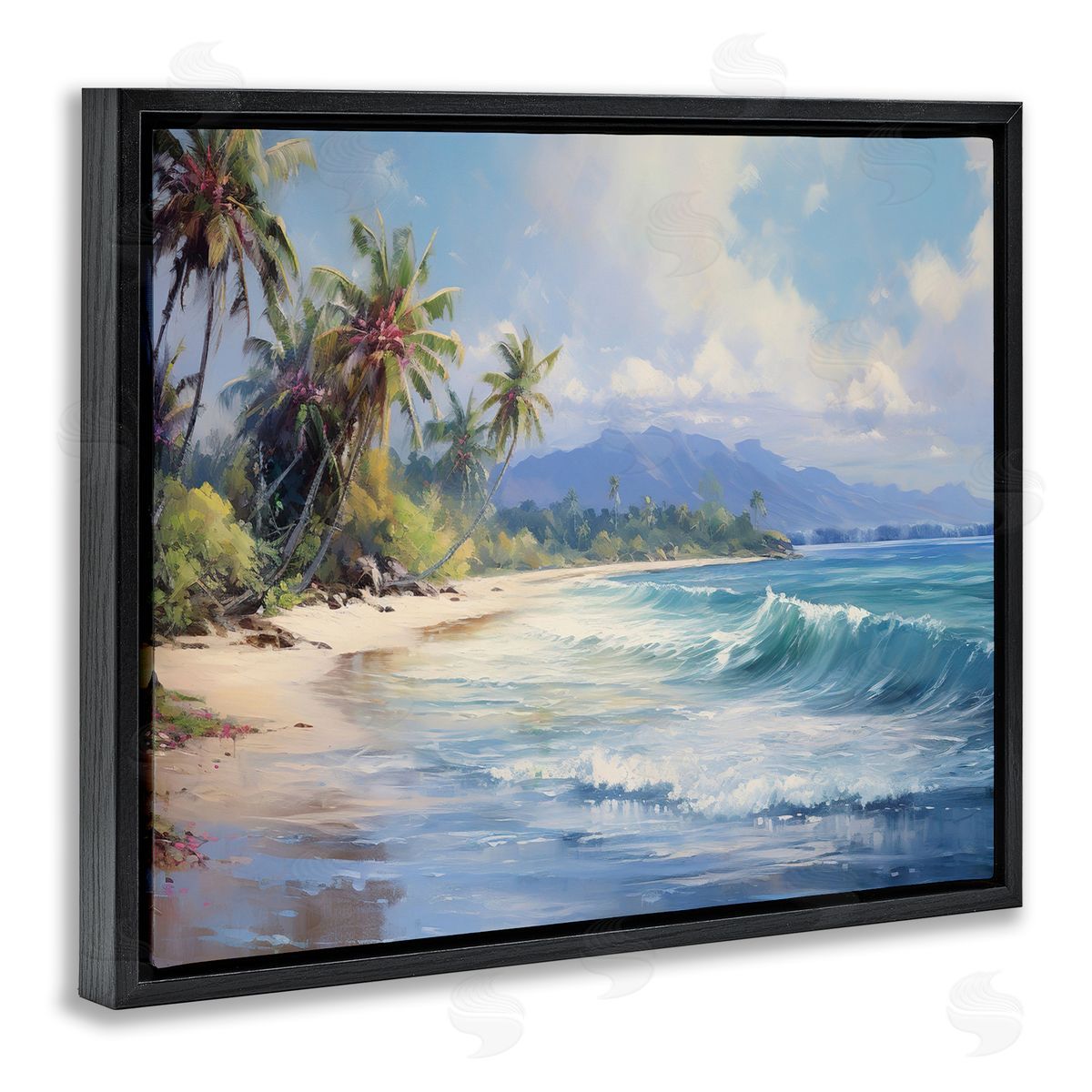 Tropical Coast with Rolling Waves Black Floating Frame Canvas Wall Art, Home Decor by Franklyn Gregory