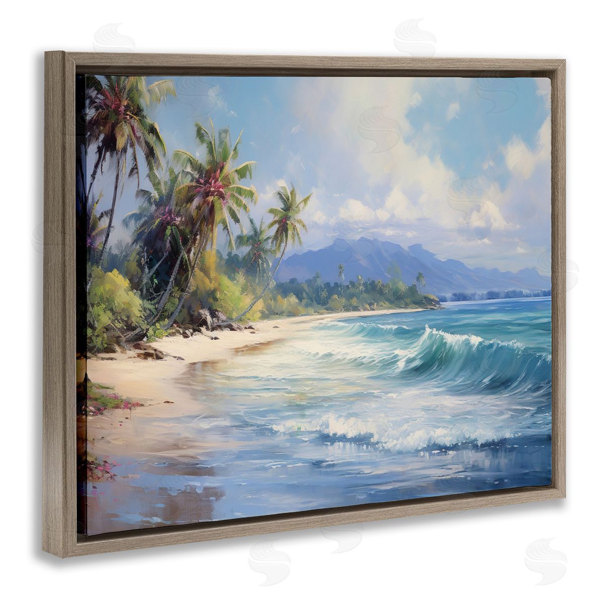 Tropical Coast with Rolling Waves Brown Floating Frame Canvas Wall Art, Home Decor by Franklyn Gregory
