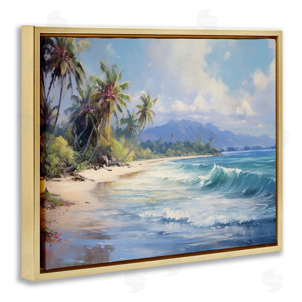 Tropical Coast with Rolling Waves Gold Floating Frame Canvas Wall Art, Home Decor by Franklyn Gregory