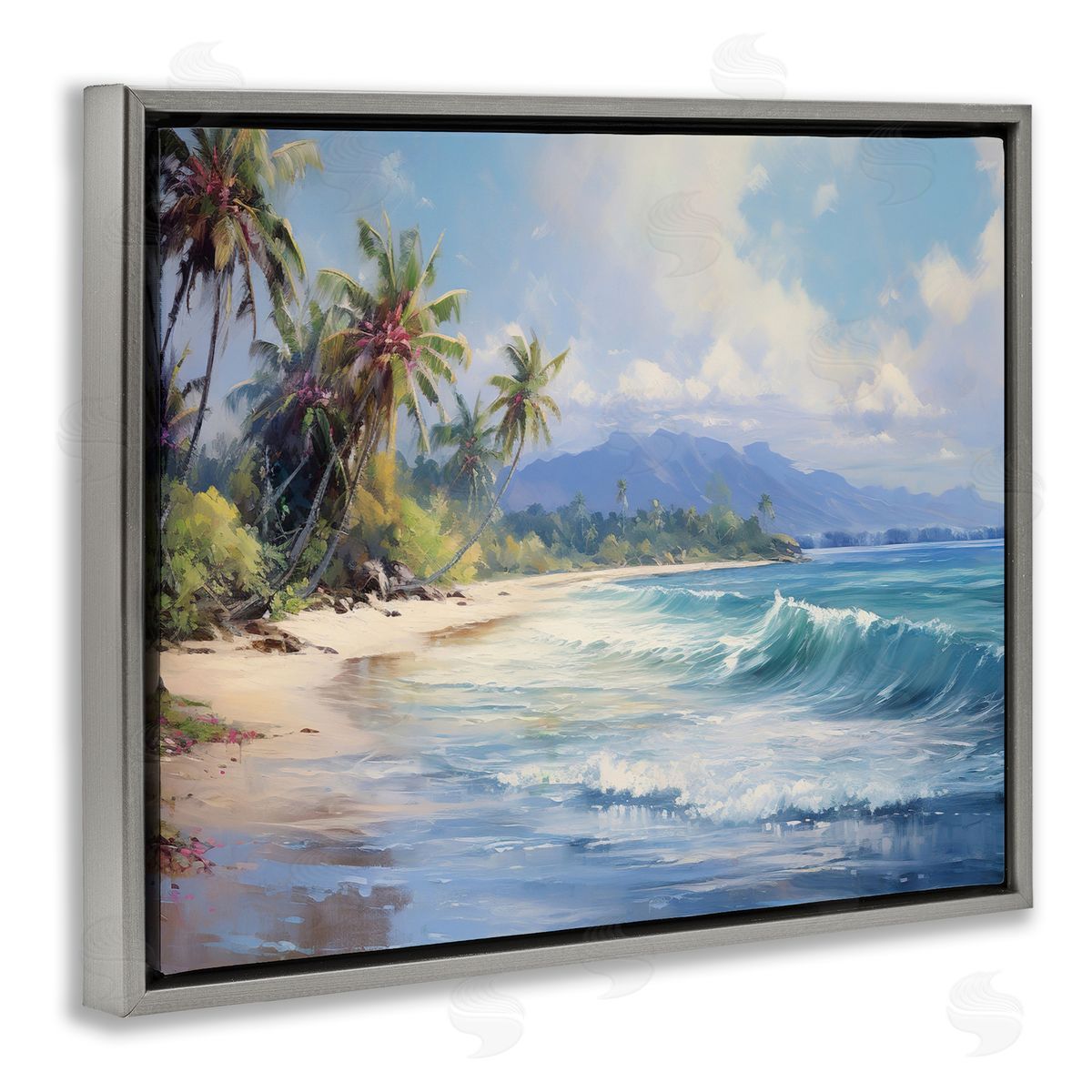 Tropical Coast with Rolling Waves Grey Floating Frame Canvas Wall Art, Home Decor by Franklyn Gregory