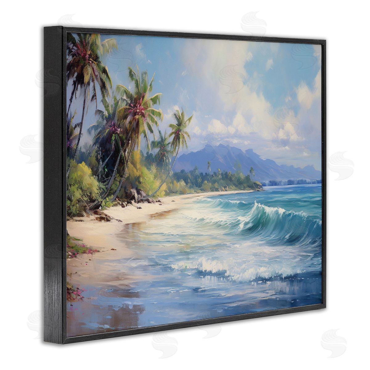 Tropical Coast with Rolling Waves Black Frame Print Wall Art, Home Decor by Franklyn Gregory