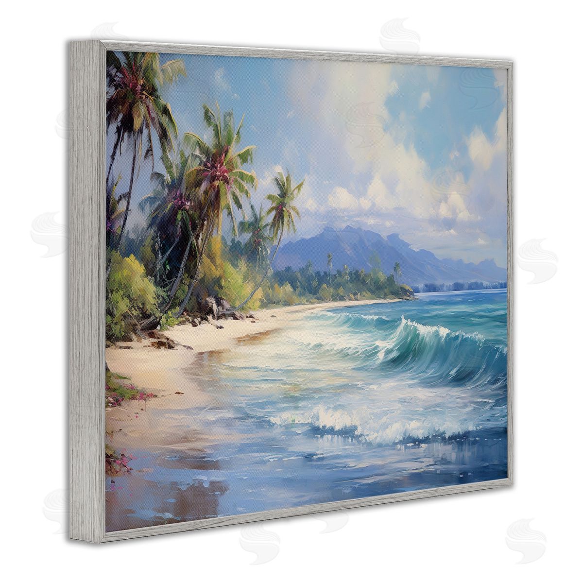 Tropical Coast with Rolling Waves Grey Frame Print Wall Art, Home Decor by Franklyn Gregory