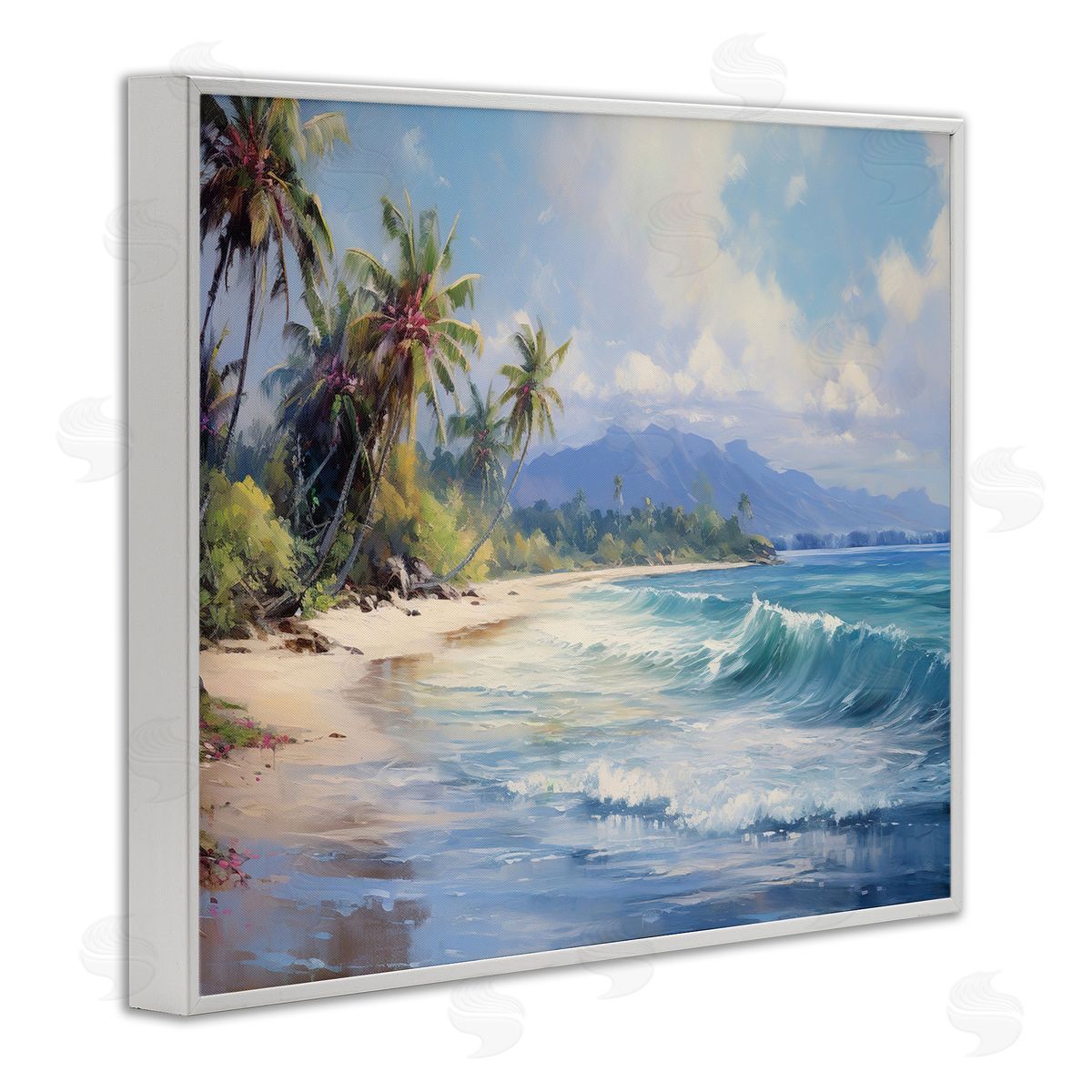 Tropical Coast with Rolling Waves White Frame Print Wall Art, Home Decor by Franklyn Gregory