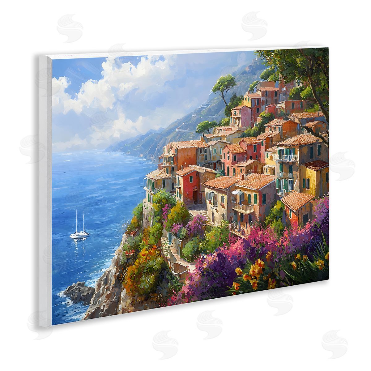 Coastal Seaside Village View Wood Plaque Wall Art, Home Decor by Franklyn Gregory