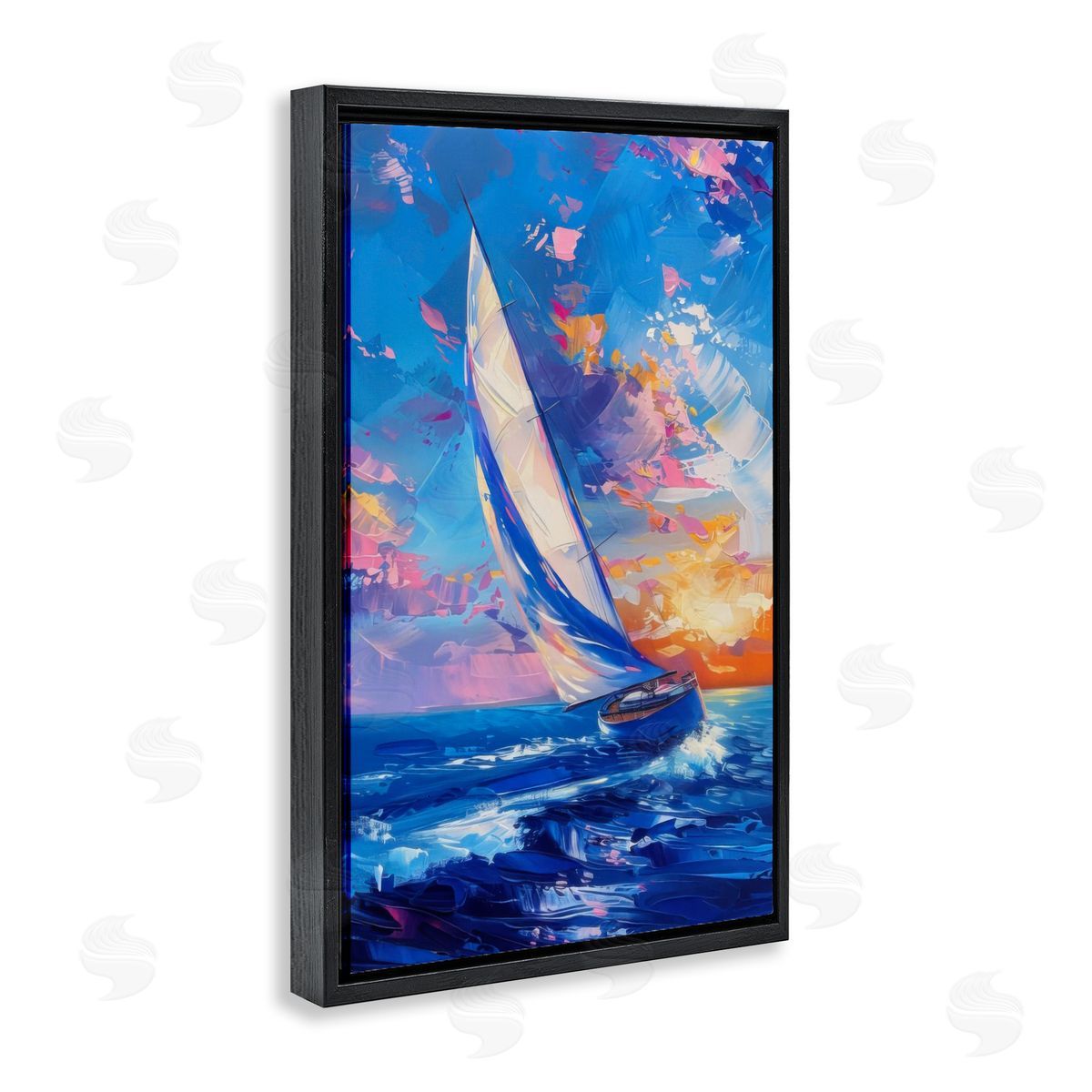 Abstract Boat at Sunset Black Floating Frame Canvas Wall Art, Home Decor by LSR Design Studio