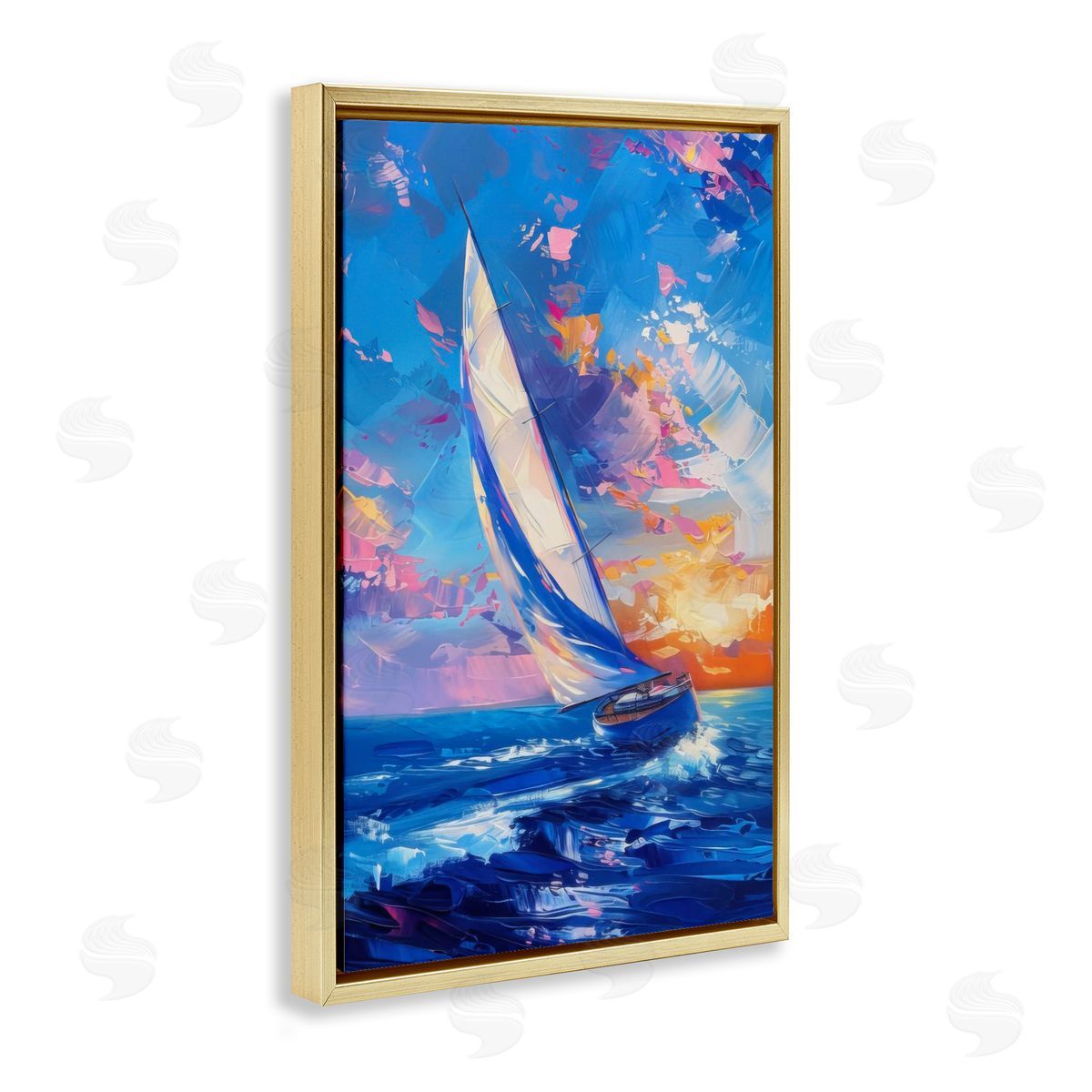 Abstract Boat at Sunset Gold Floating Frame Canvas Wall Art, Home Decor by LSR Design Studio
