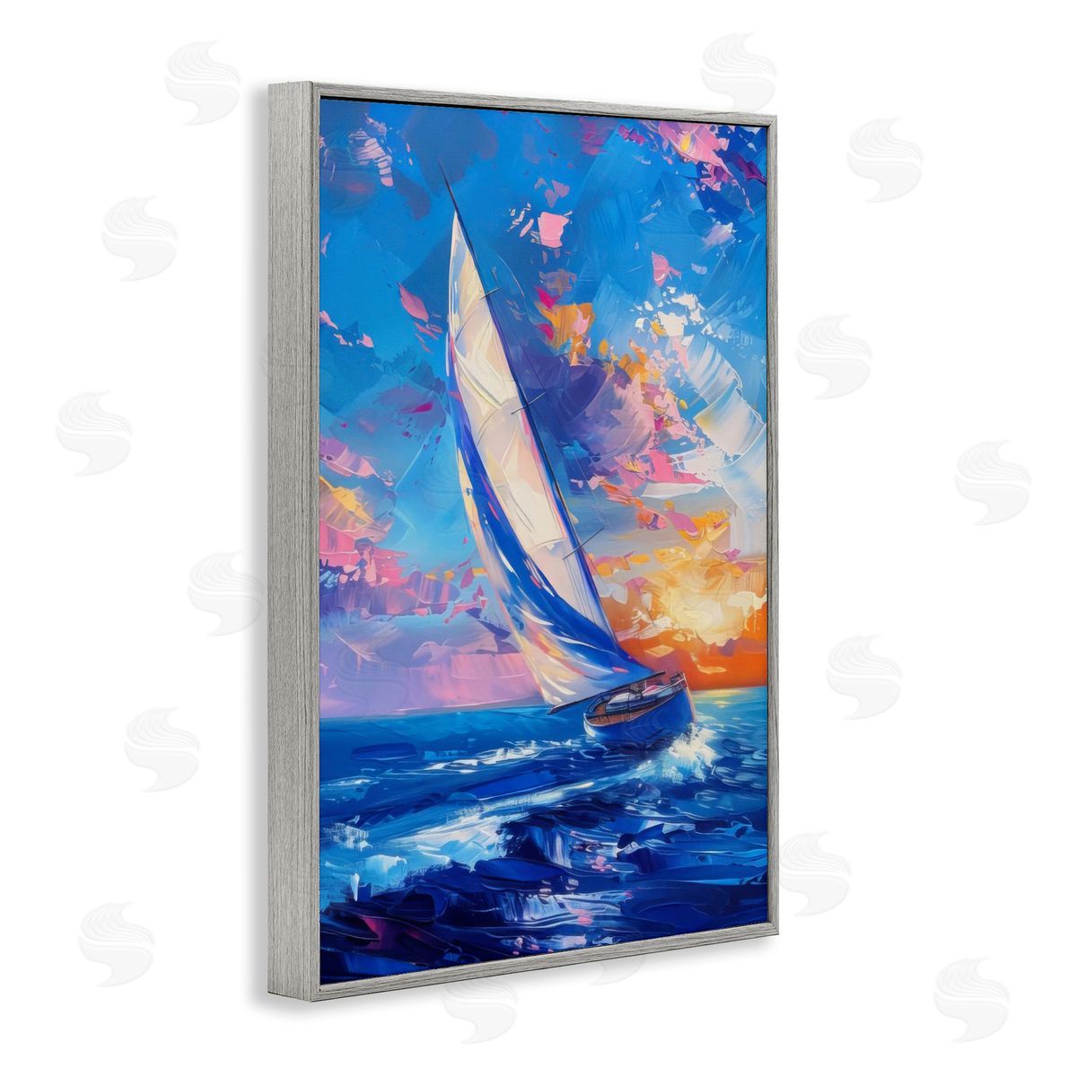 Abstract Boat at Sunset Grey Frame Print Wall Art, Home Decor by LSR Design Studio
