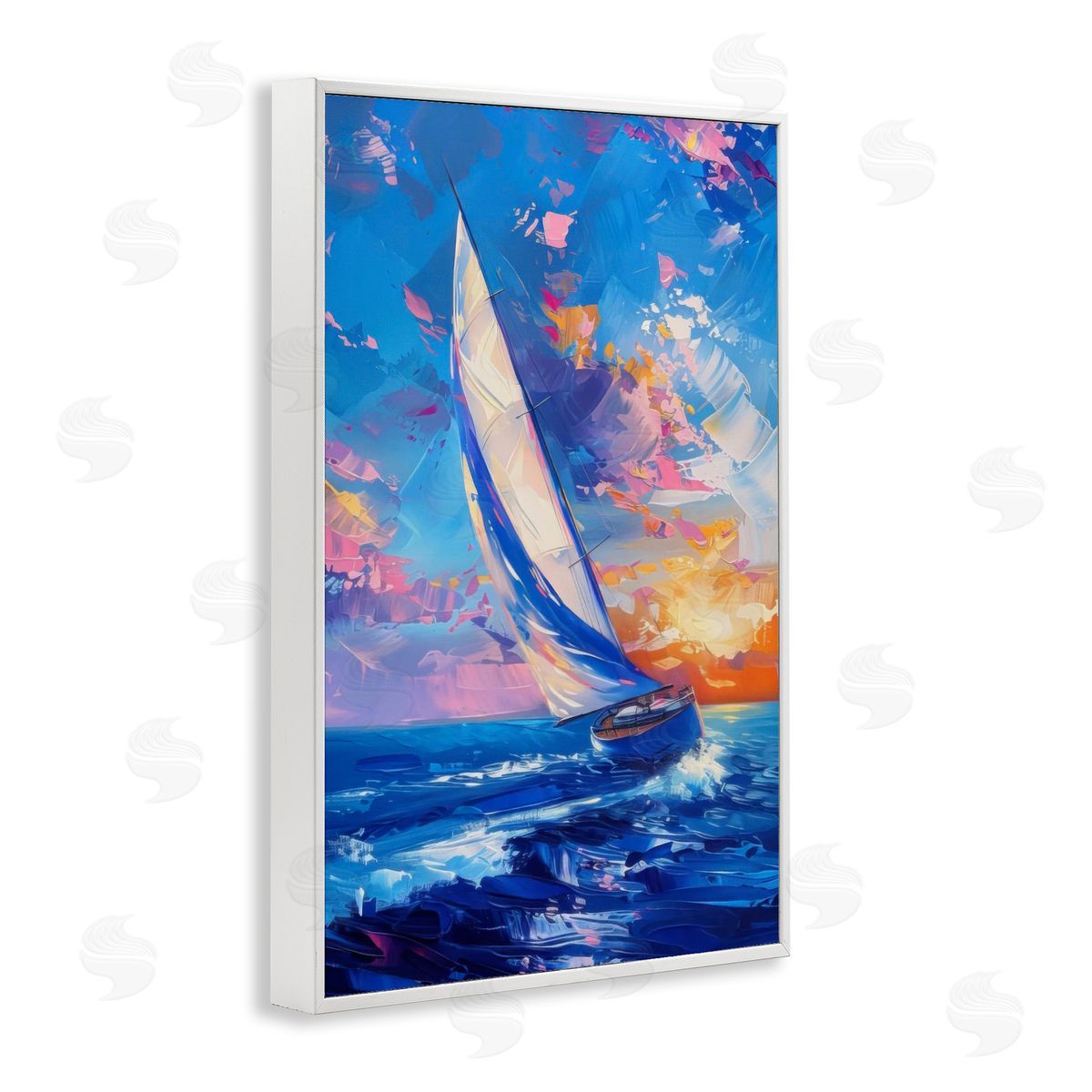 Abstract Boat at Sunset White Frame Print Wall Art, Home Decor by LSR Design Studio