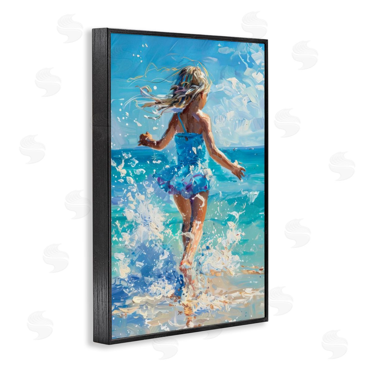 Girl Splashing on Shore Black Frame Print Wall Art, Home Decor by LSR Design Studio