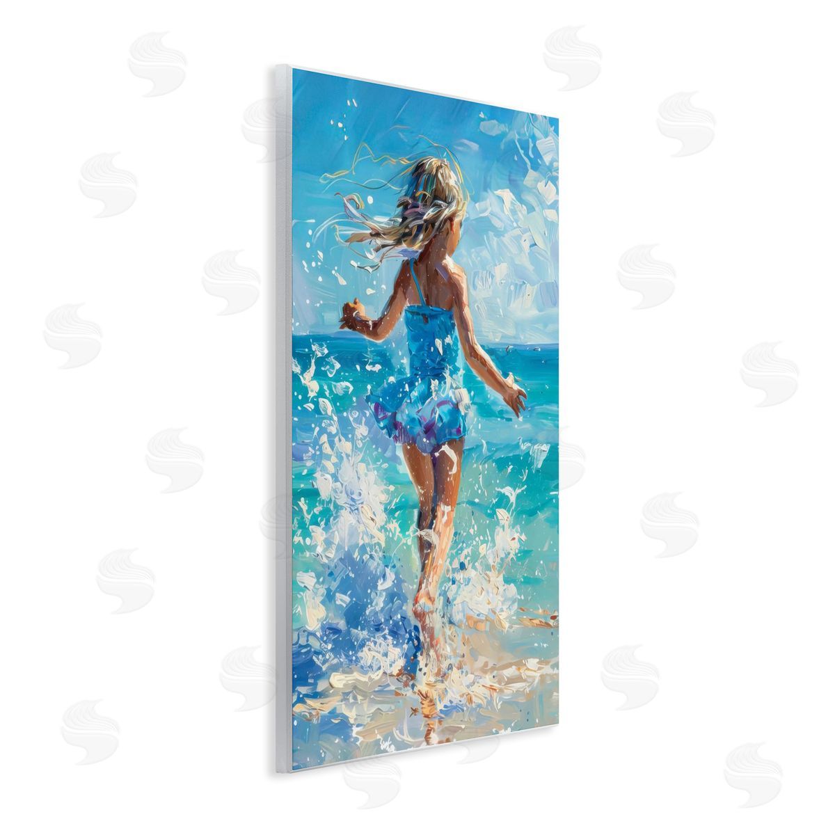 Girl Splashing on Shore Wood Plaque Wall Art, Home Decor by LSR Design Studio