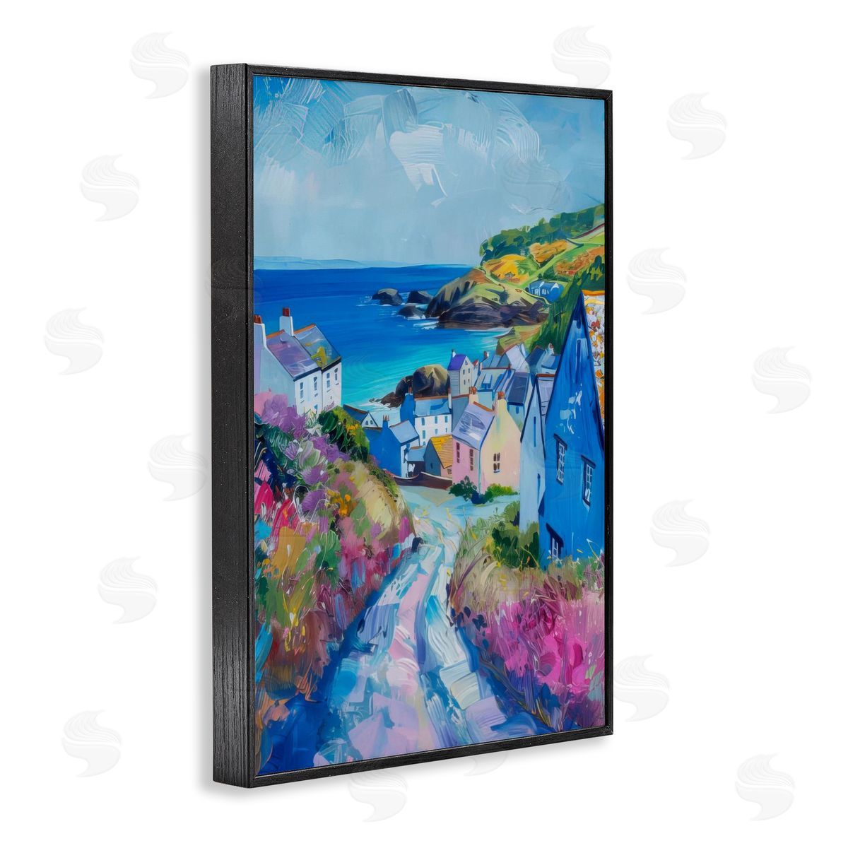 Seaside Town Overlook Black Frame Print Wall Art, Home Decor by LSR Design Studio