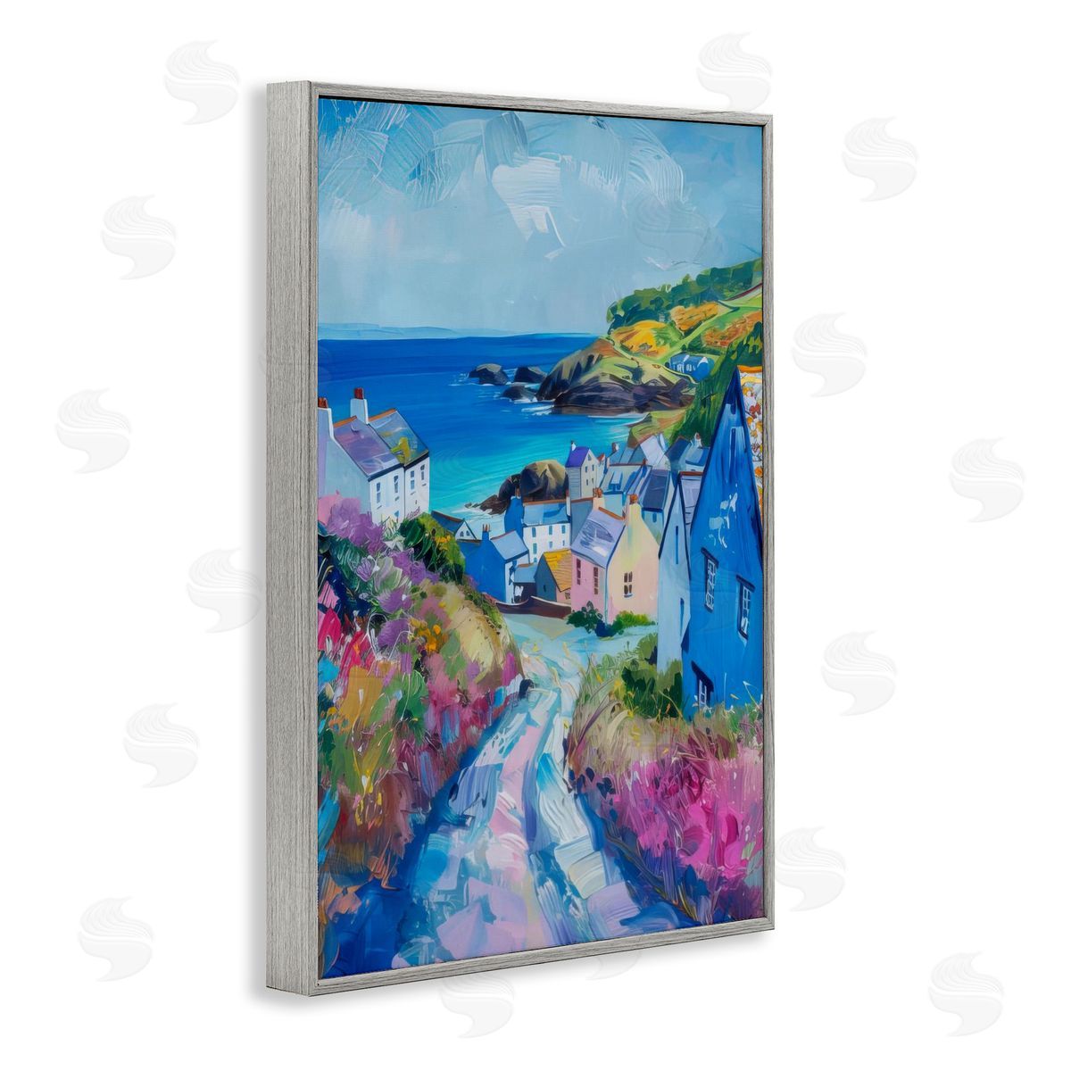 Seaside Town Overlook Grey Frame Print Wall Art, Home Decor by LSR Design Studio