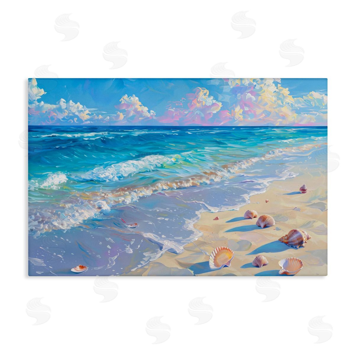Seashells Along Sea Shore Canvas Wall Art, Home Decor by LSR Design Studio