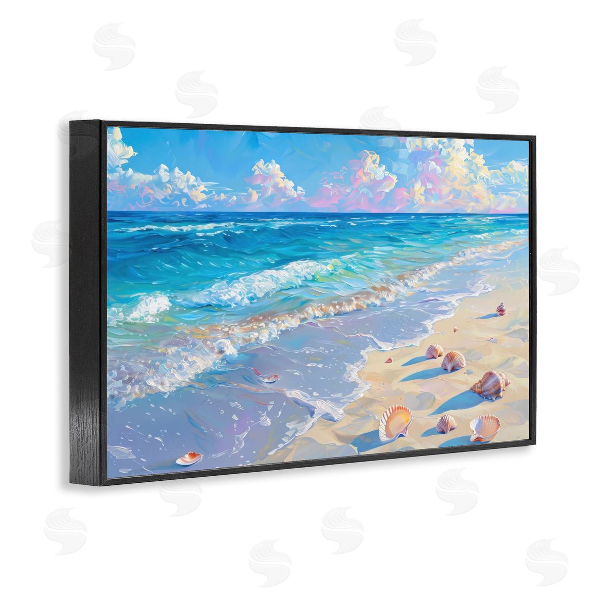Seashells Along Sea Shore Black Frame Print Wall Art, Home Decor by LSR Design Studio