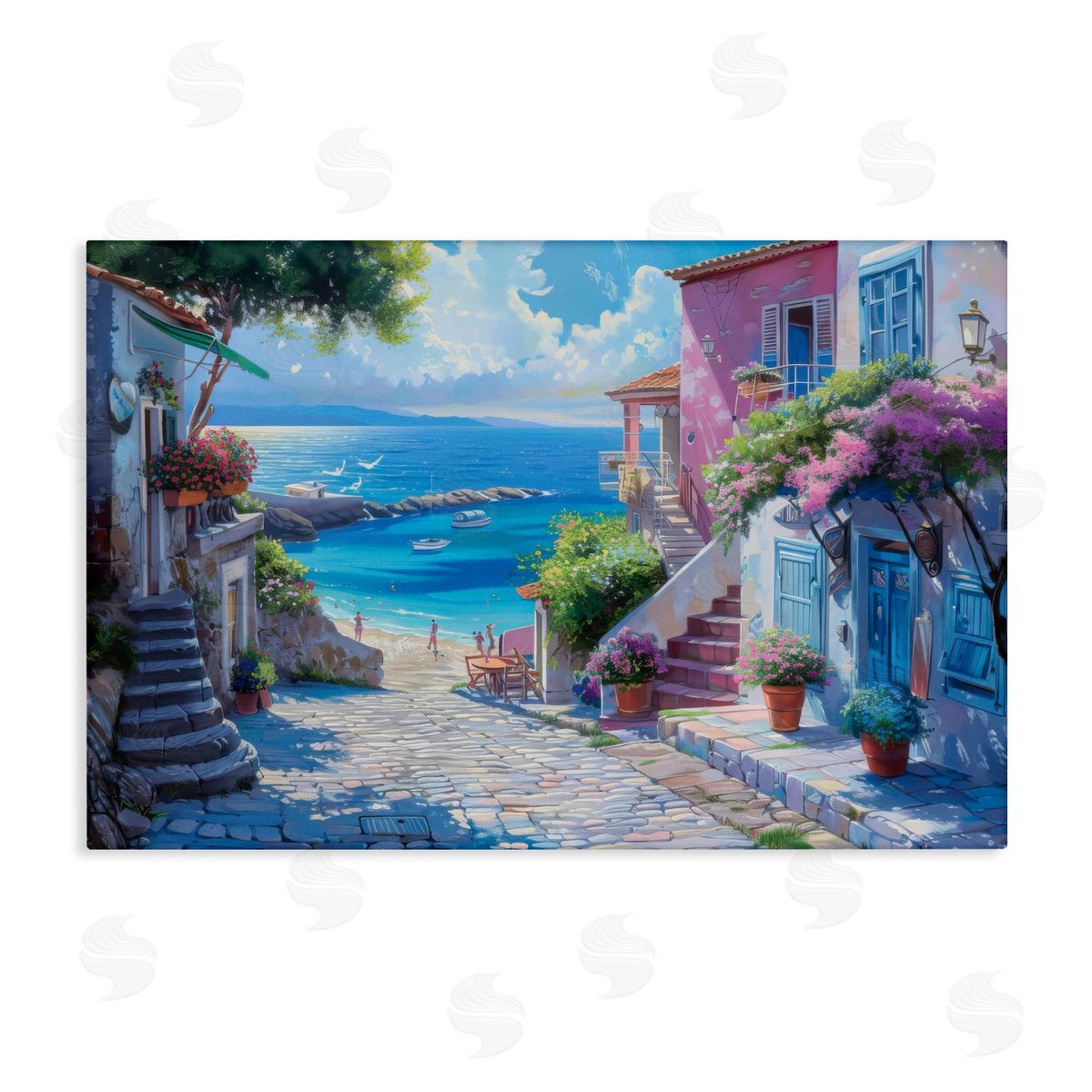 Seaside Village Cobblestones Canvas Wall Art, Home Decor by LSR Design Studio