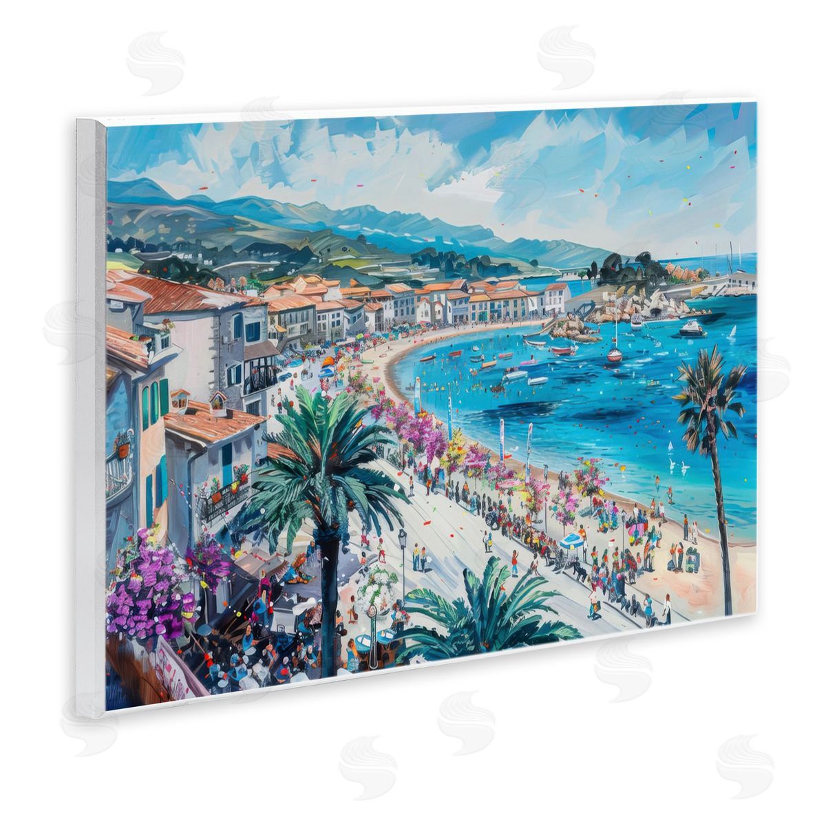 Busy Summer Beach Town Wood Plaque Wall Art, Home Decor by LSR Design Studio
