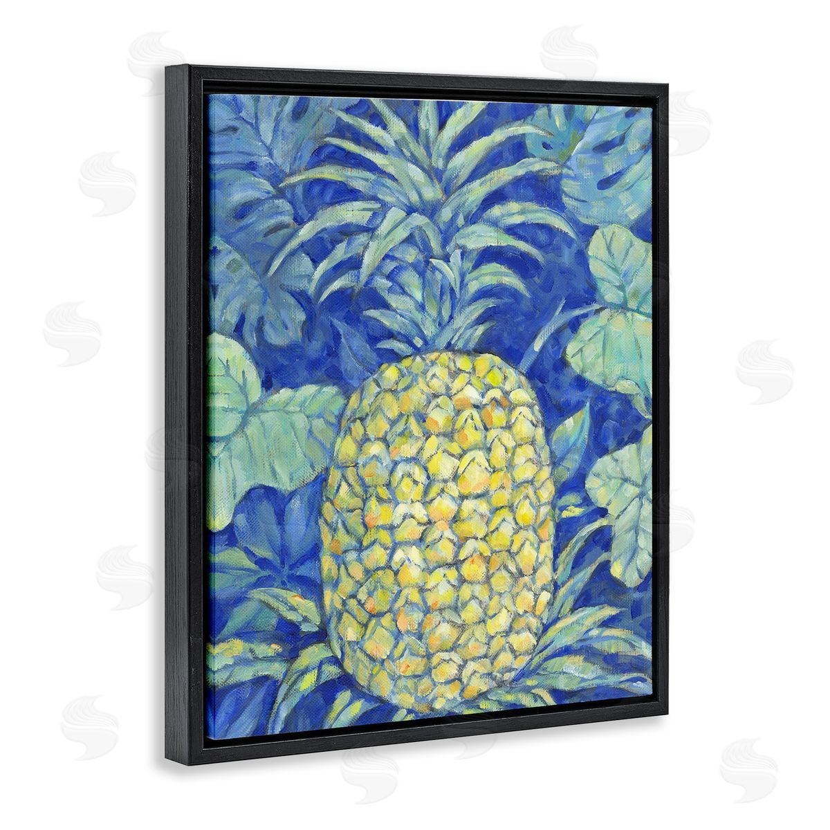 Blue Hawaii Pineapple Black Floating Frame Canvas Wall Art, Home Decor by Paul Brent