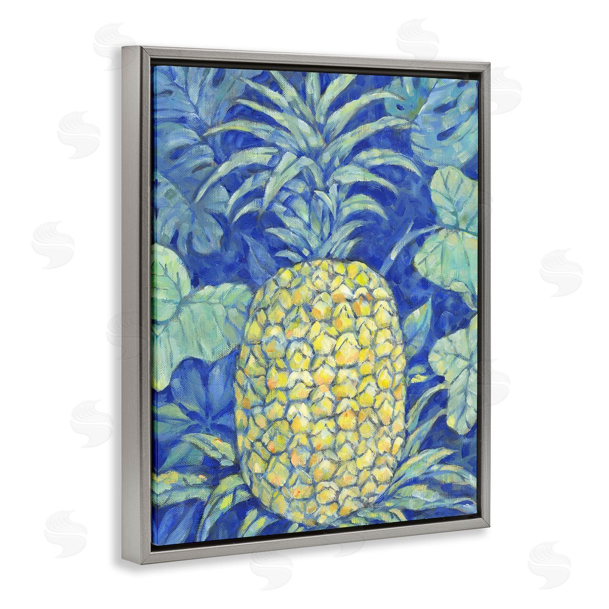 Blue Hawaii Pineapple Grey Floating Frame Canvas Wall Art, Home Decor by Paul Brent