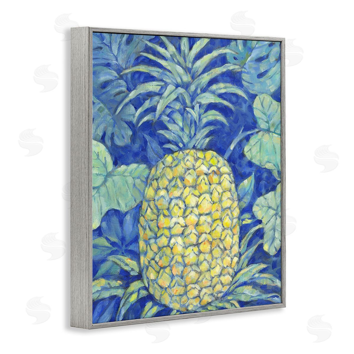 Blue Hawaii Pineapple Grey Frame Print Wall Art, Home Decor by Paul Brent