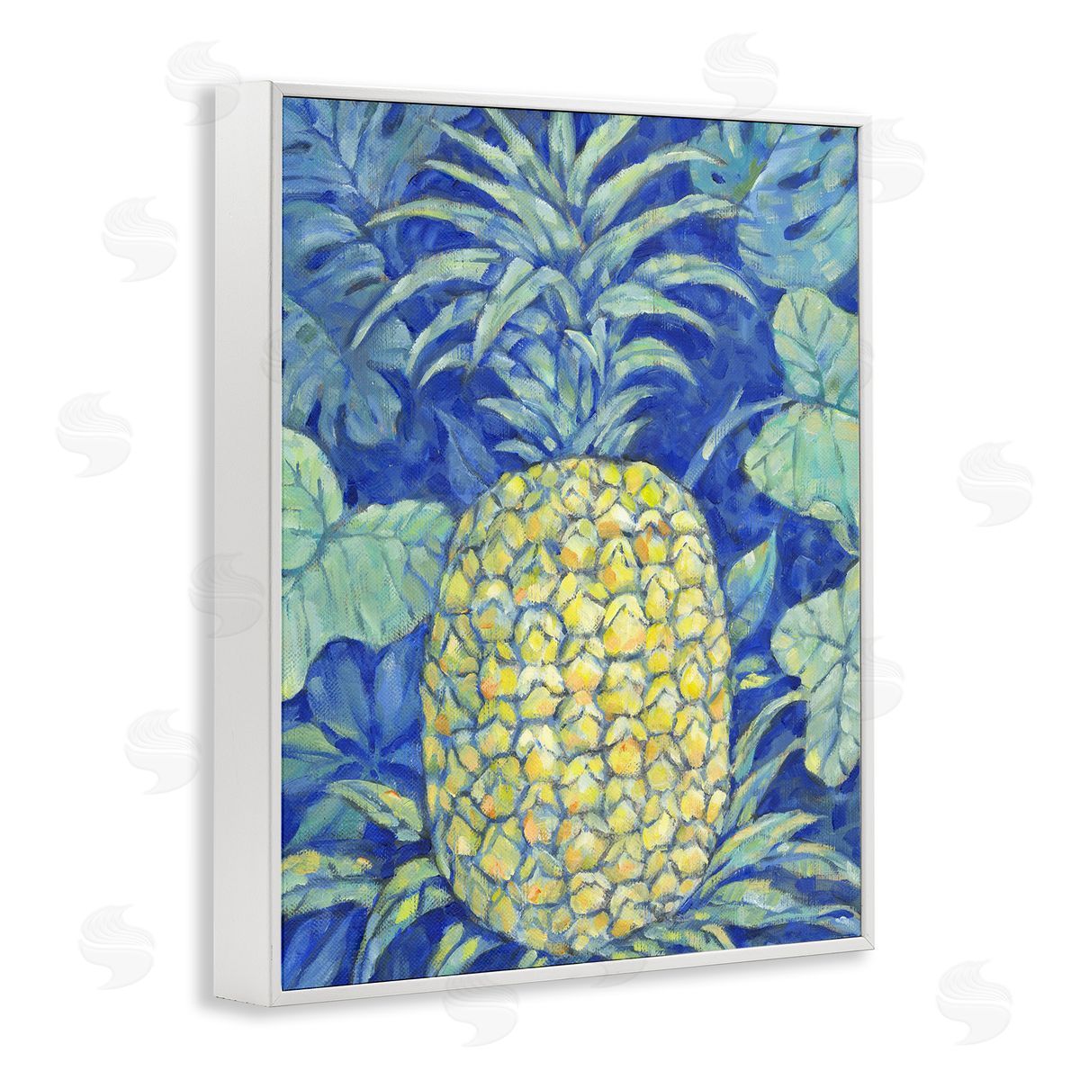 Blue Hawaii Pineapple White Frame Print Wall Art, Home Decor by Paul Brent
