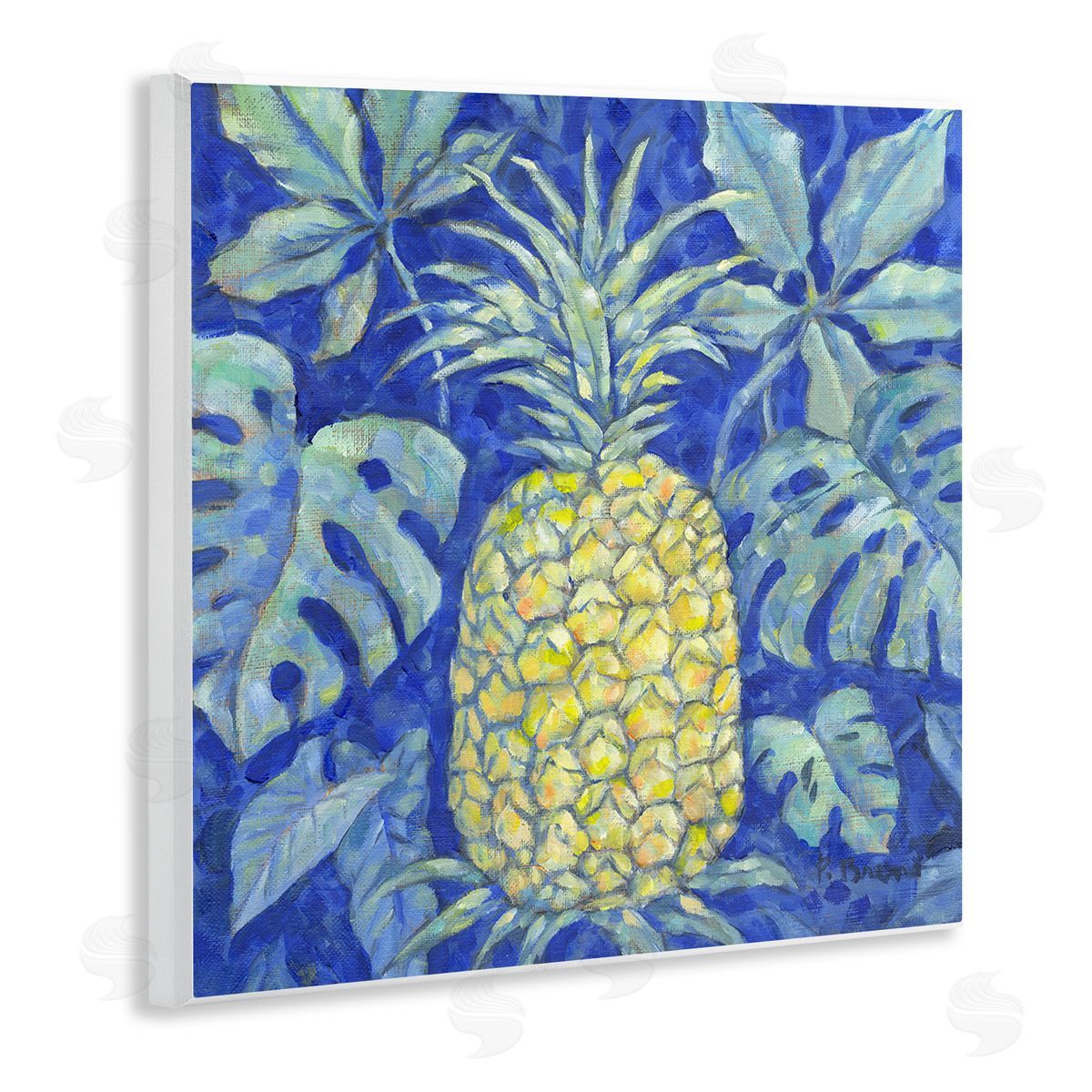 Tropical Pineapple on Blue Wood Plaque Wall Art, Home Decor by Paul Brent