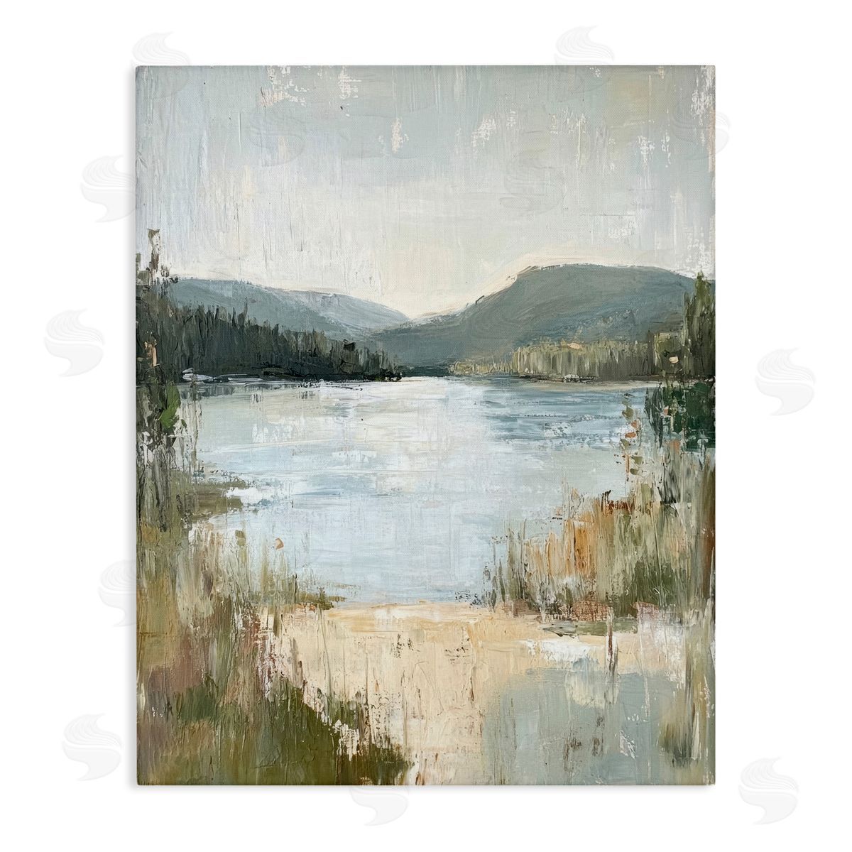 Abstract Lake Shore & Mountains Canvas Wall Art, Home Decor by Petal Prints Design