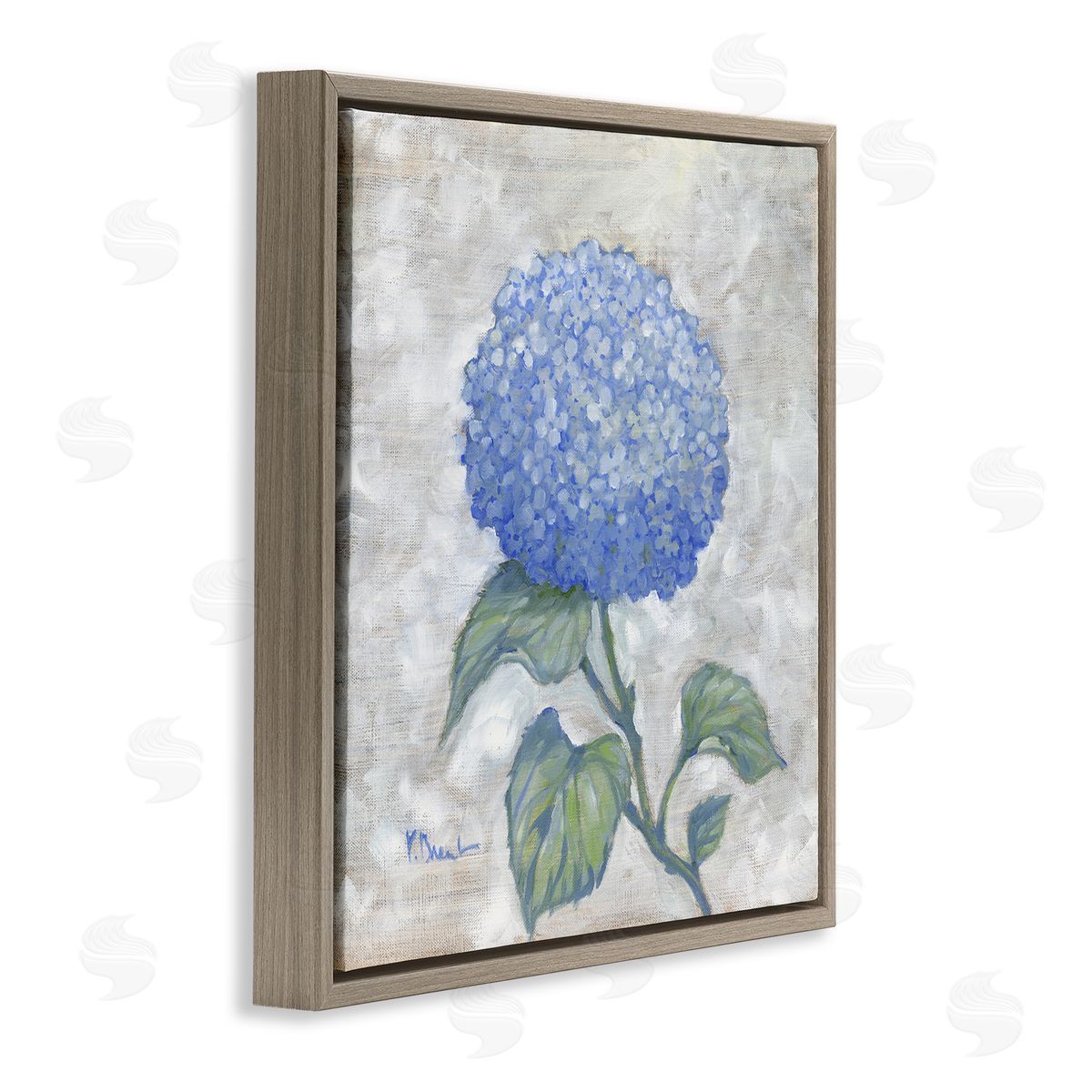 Round Blue Country Hydrangea Brown Floating Frame Canvas Wall Art, Home Decor by Paul Brent