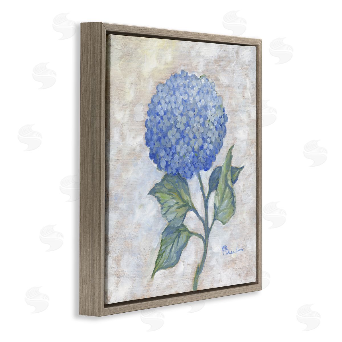 Traditional Blue Hydrangea Bloom Brown Floating Frame Canvas Wall Art, Home Decor by Paul Brent