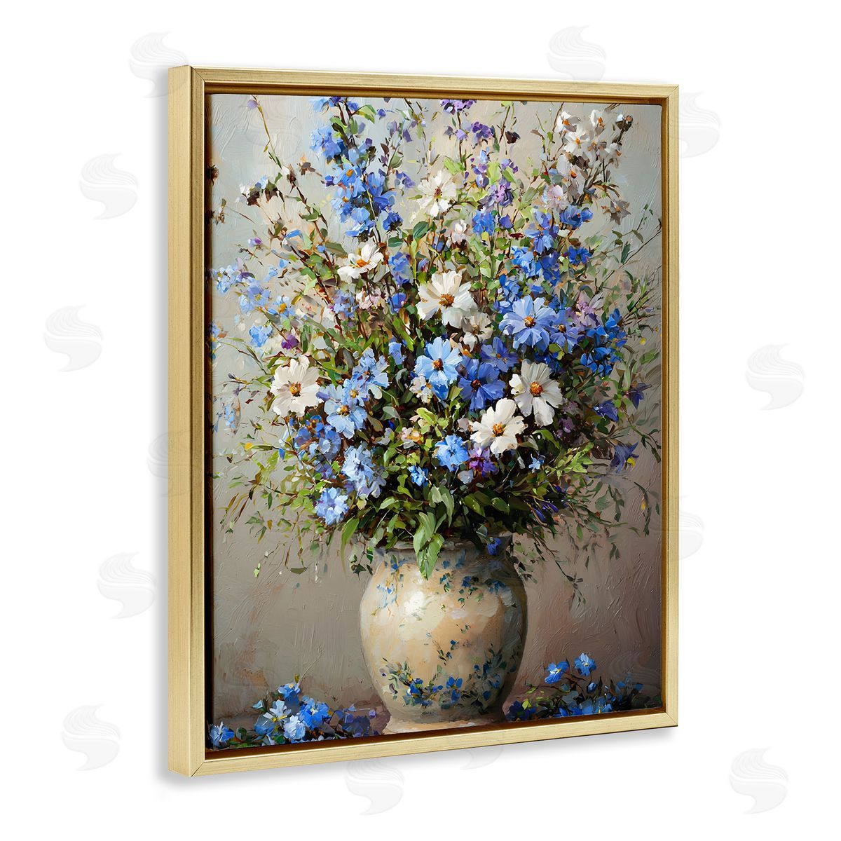 Cerulean Flower Bouquet Gold Floating Frame Canvas Wall Art, Home Decor by Franklyn Gregory