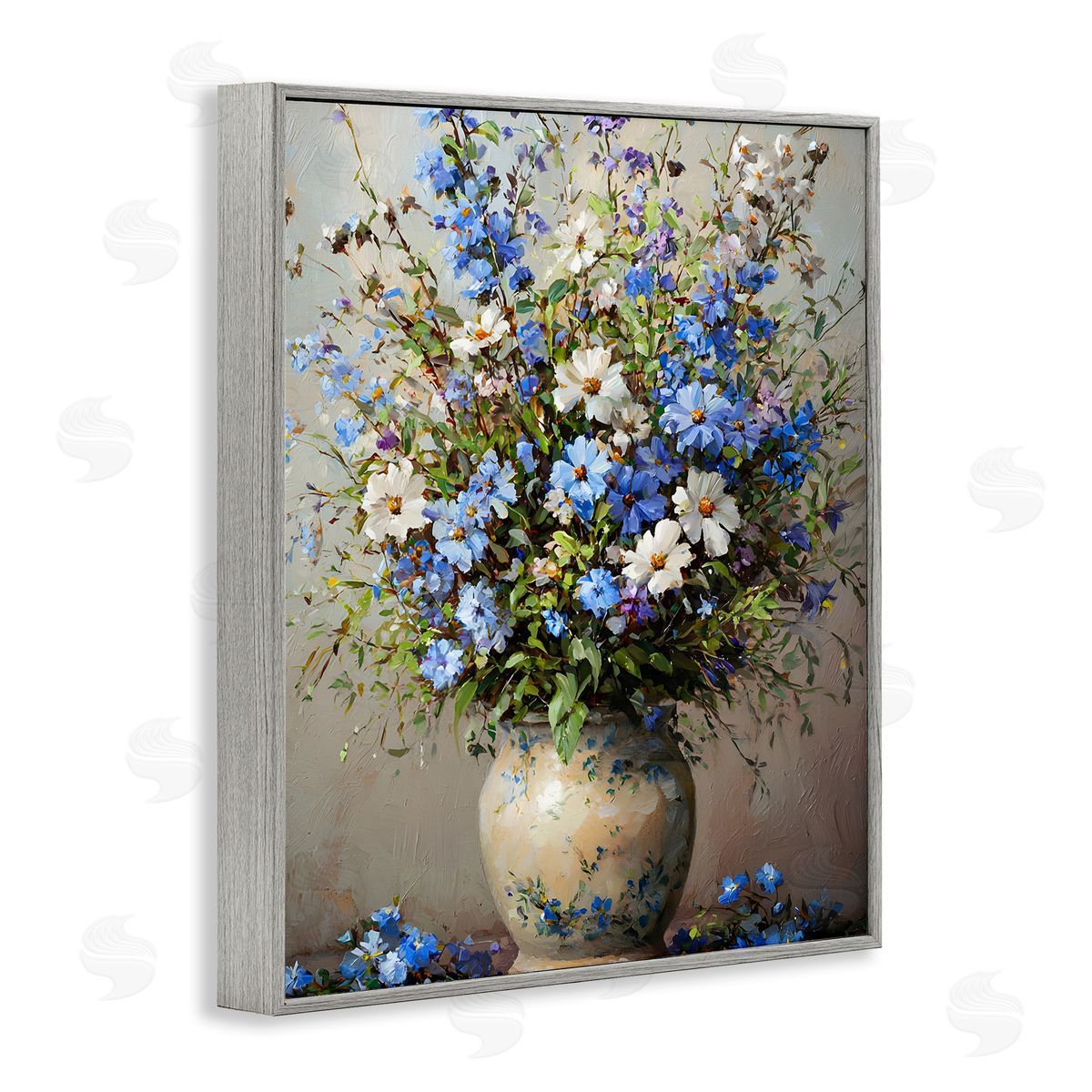 Cerulean Flower Bouquet Grey Frame Print Wall Art, Home Decor by Franklyn Gregory