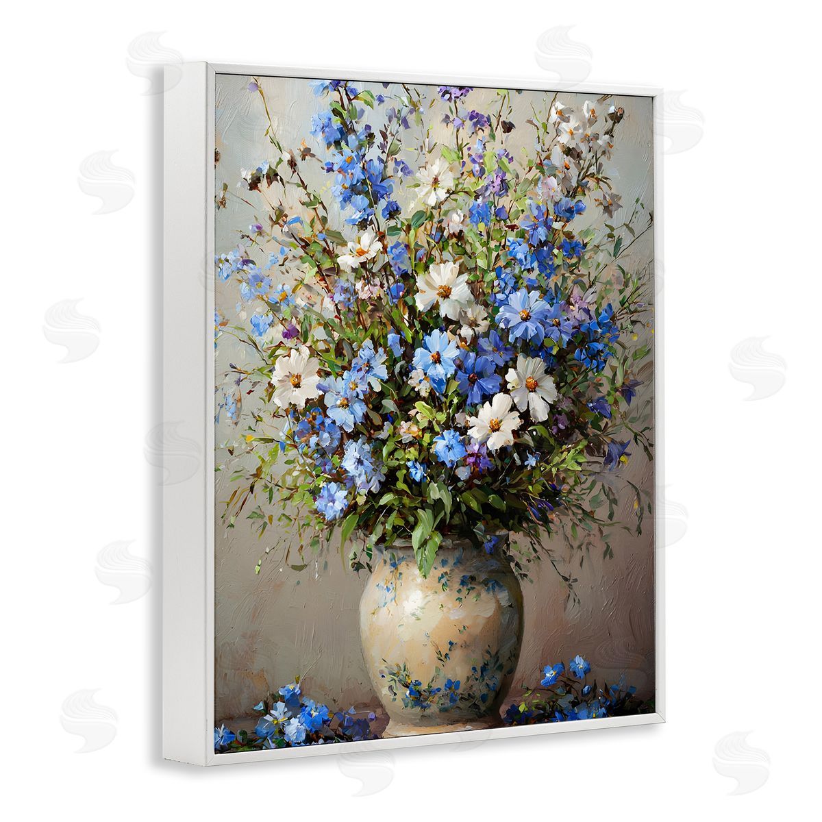 Cerulean Flower Bouquet White Frame Print Wall Art, Home Decor by Franklyn Gregory