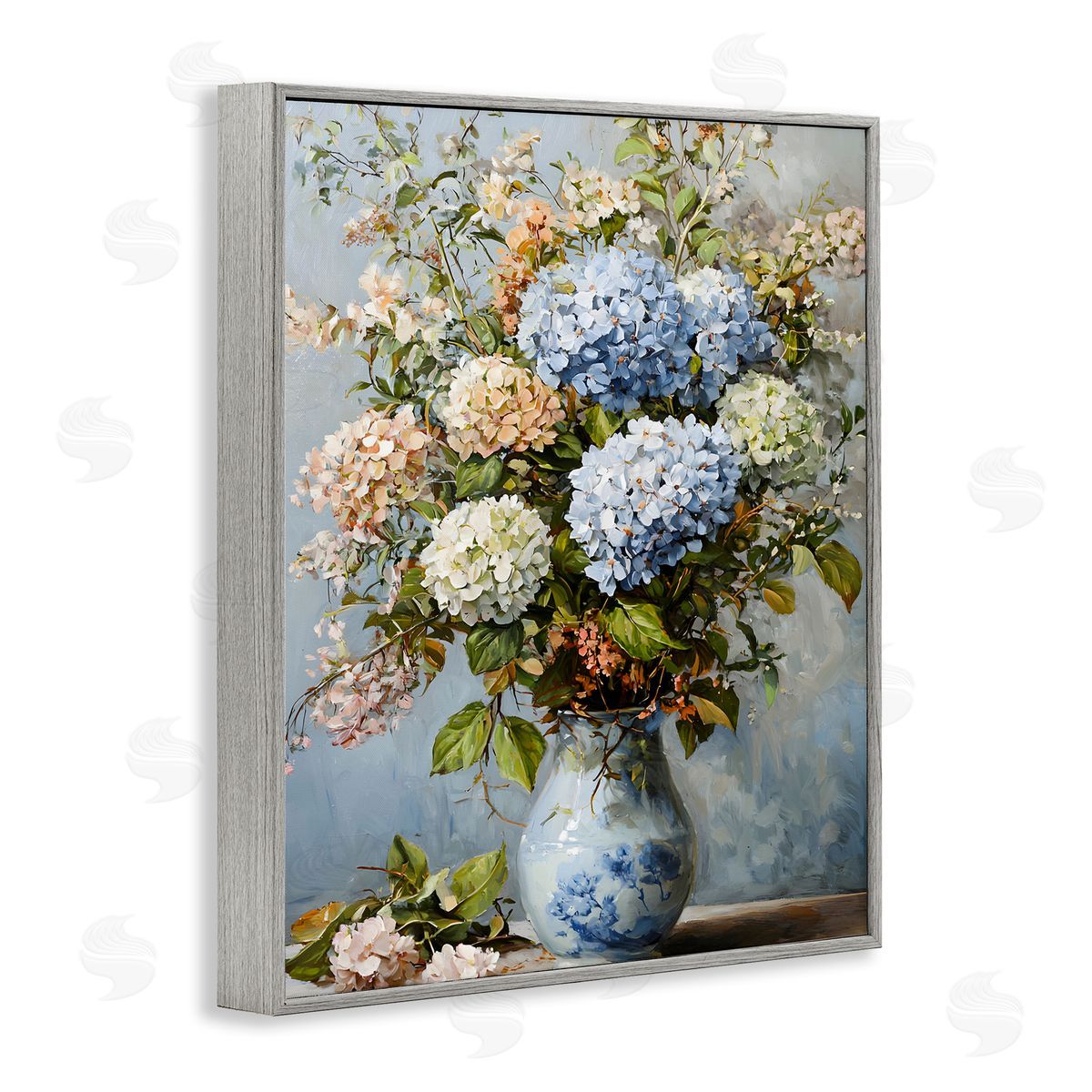Classic Hydrangeas & Leaves Grey Frame Print Wall Art, Home Decor by Franklyn Gregory