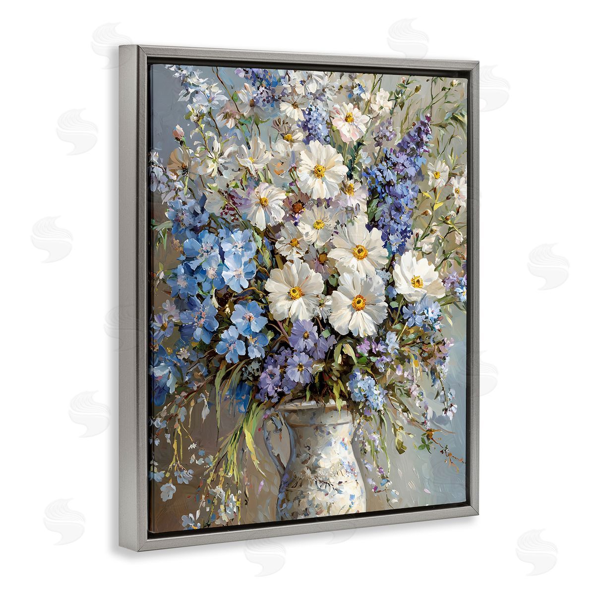 Flowers in Chinoiserie Vase Grey Floating Frame Canvas Wall Art, Home Decor by Franklyn Gregory