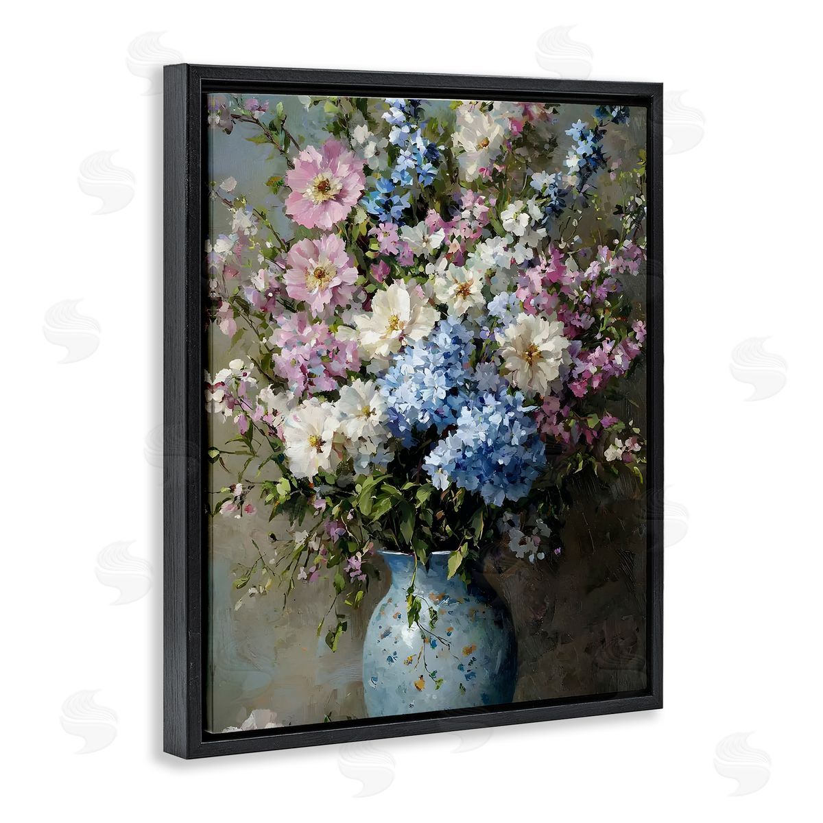 Traditional Cool Tone Bouquet Black Floating Frame Canvas Wall Art, Home Decor by Franklyn Gregory