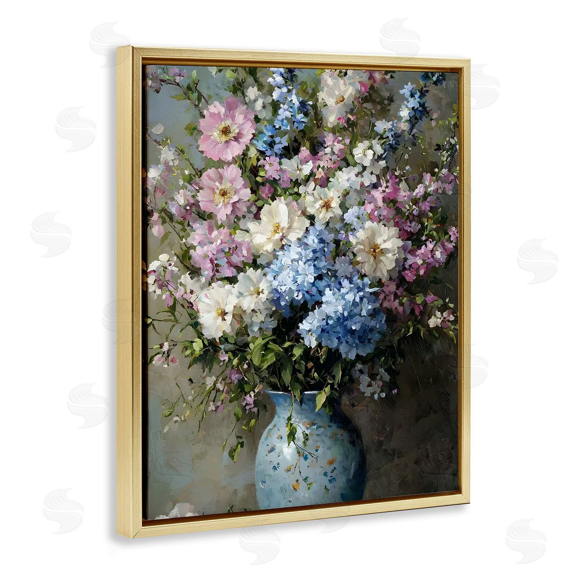 Traditional Cool Tone Bouquet Gold Floating Frame Canvas Wall Art, Home Decor by Franklyn Gregory