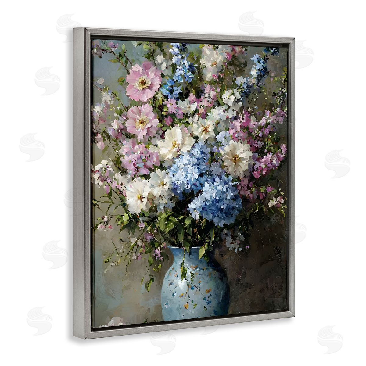 Traditional Cool Tone Bouquet Grey Floating Frame Canvas Wall Art, Home Decor by Franklyn Gregory