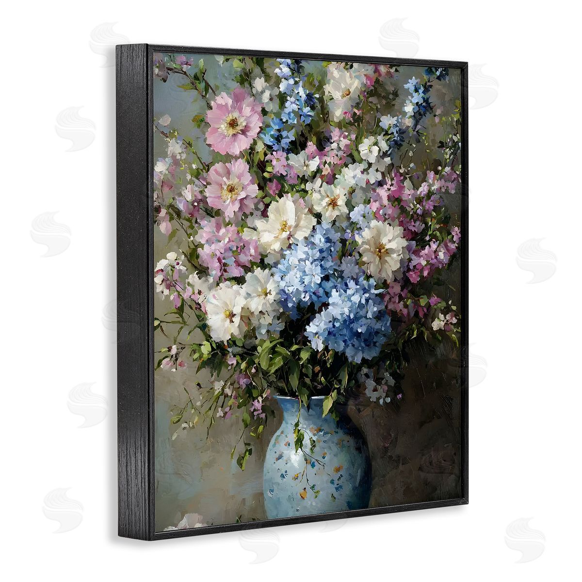 Traditional Cool Tone Bouquet Black Frame Print Wall Art, Home Decor by Franklyn Gregory