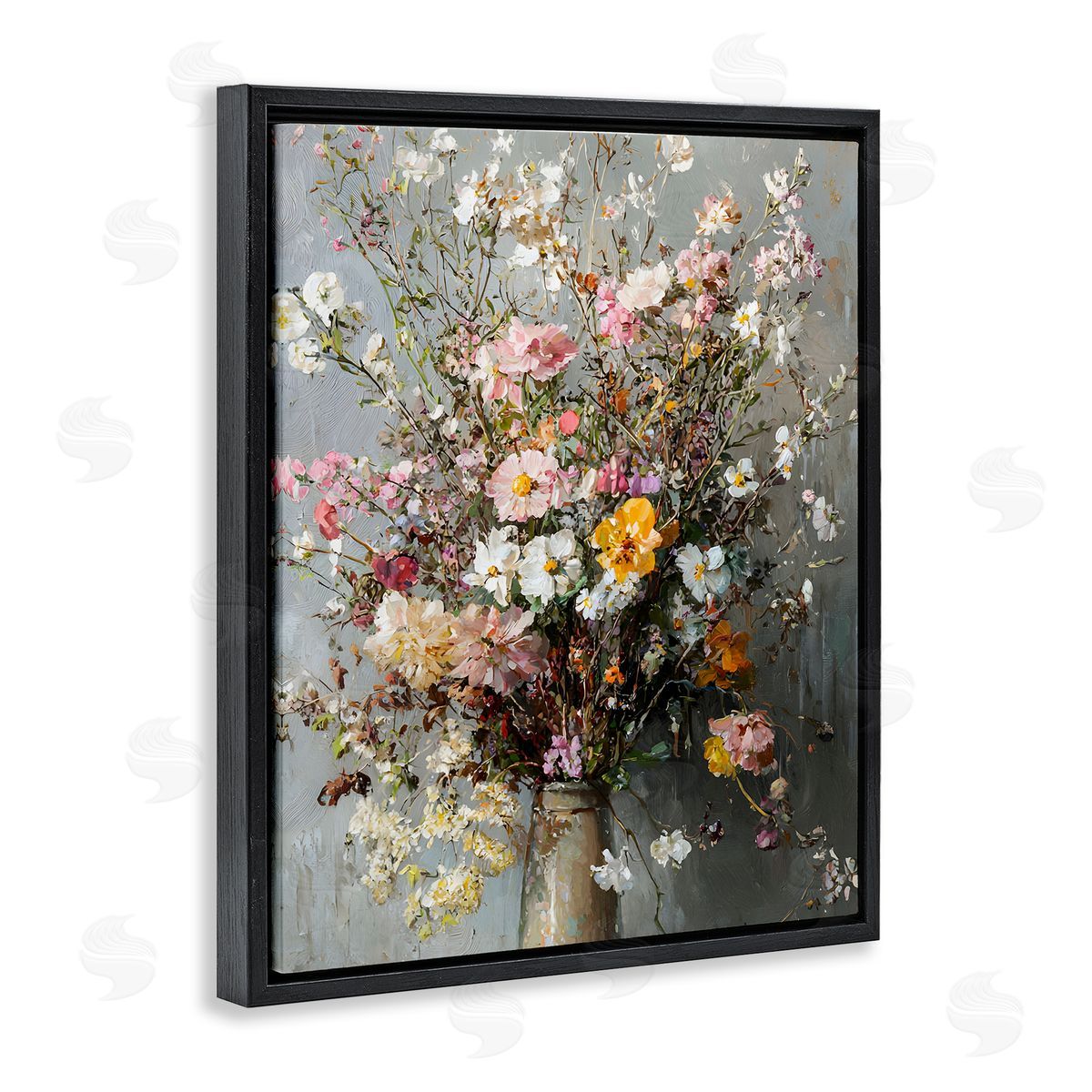 Overflowing Spring Flowers Black Floating Frame Canvas Wall Art, Home Decor by Franklyn Gregory
