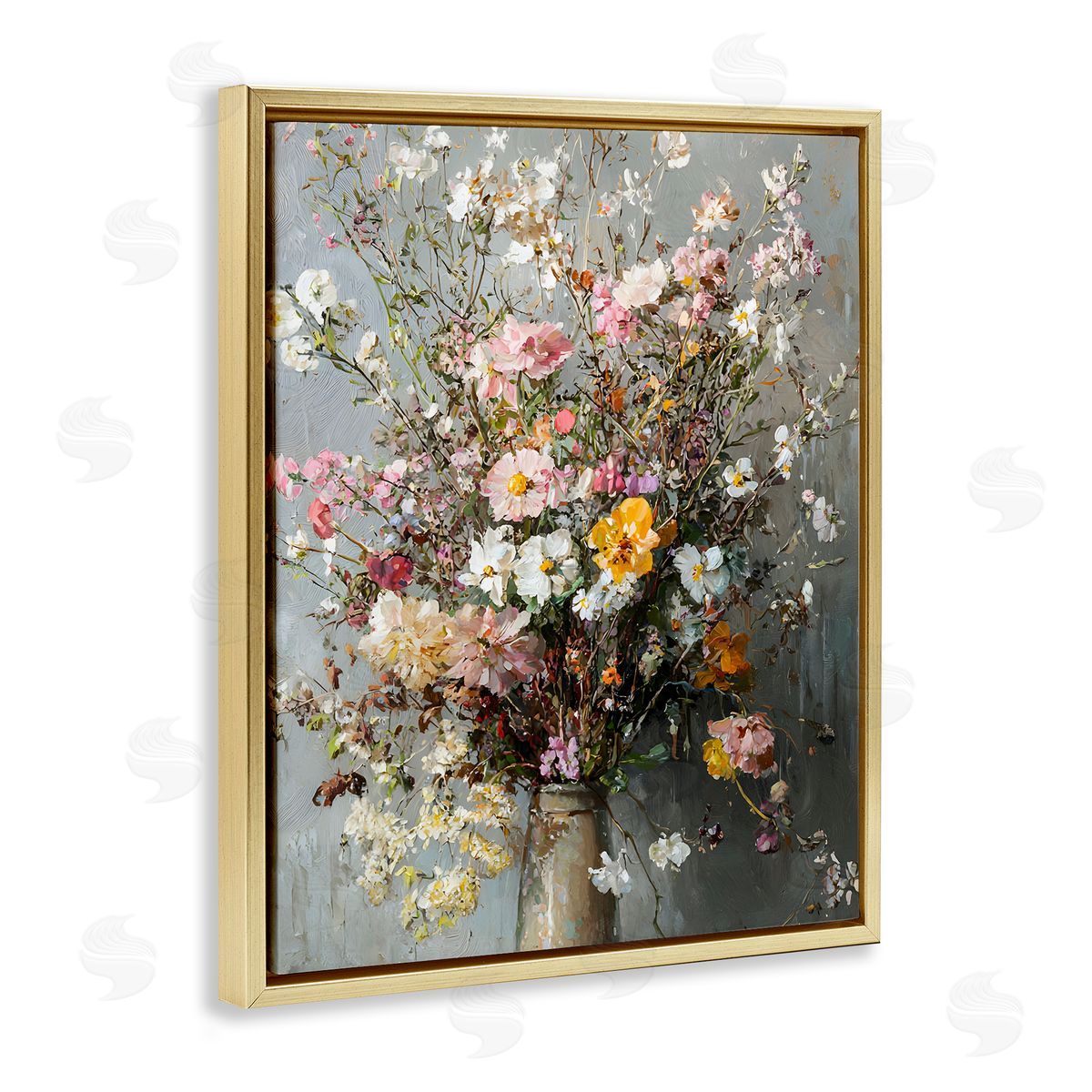 Overflowing Spring Flowers Gold Floating Frame Canvas Wall Art, Home Decor by Franklyn Gregory