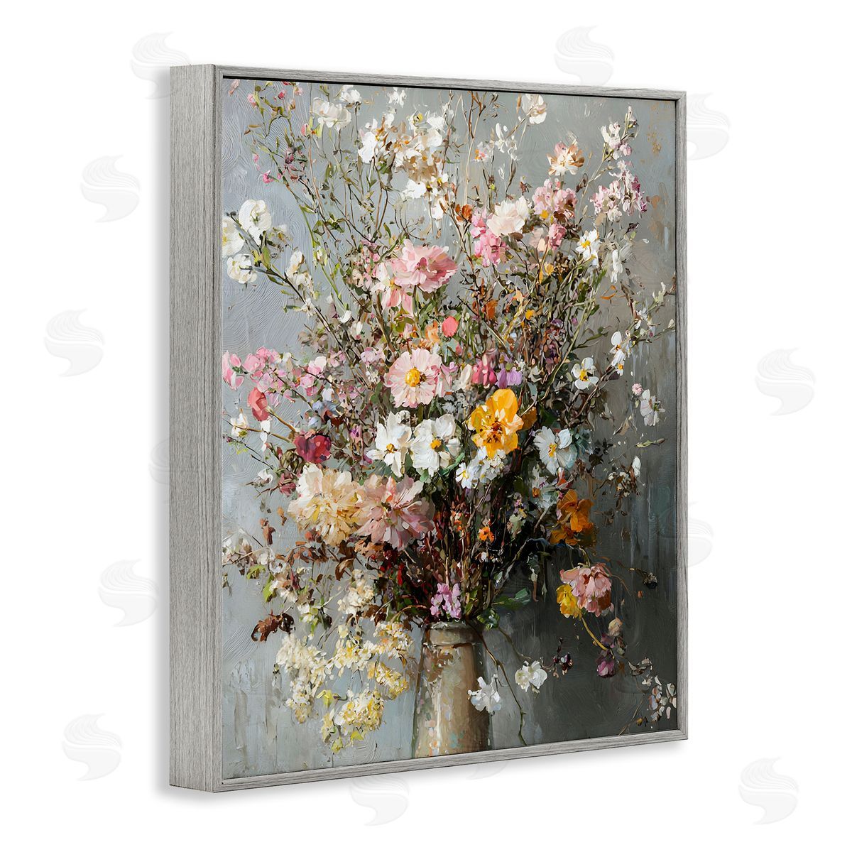 Overflowing Spring Flowers Grey Frame Print Wall Art, Home Decor by Franklyn Gregory
