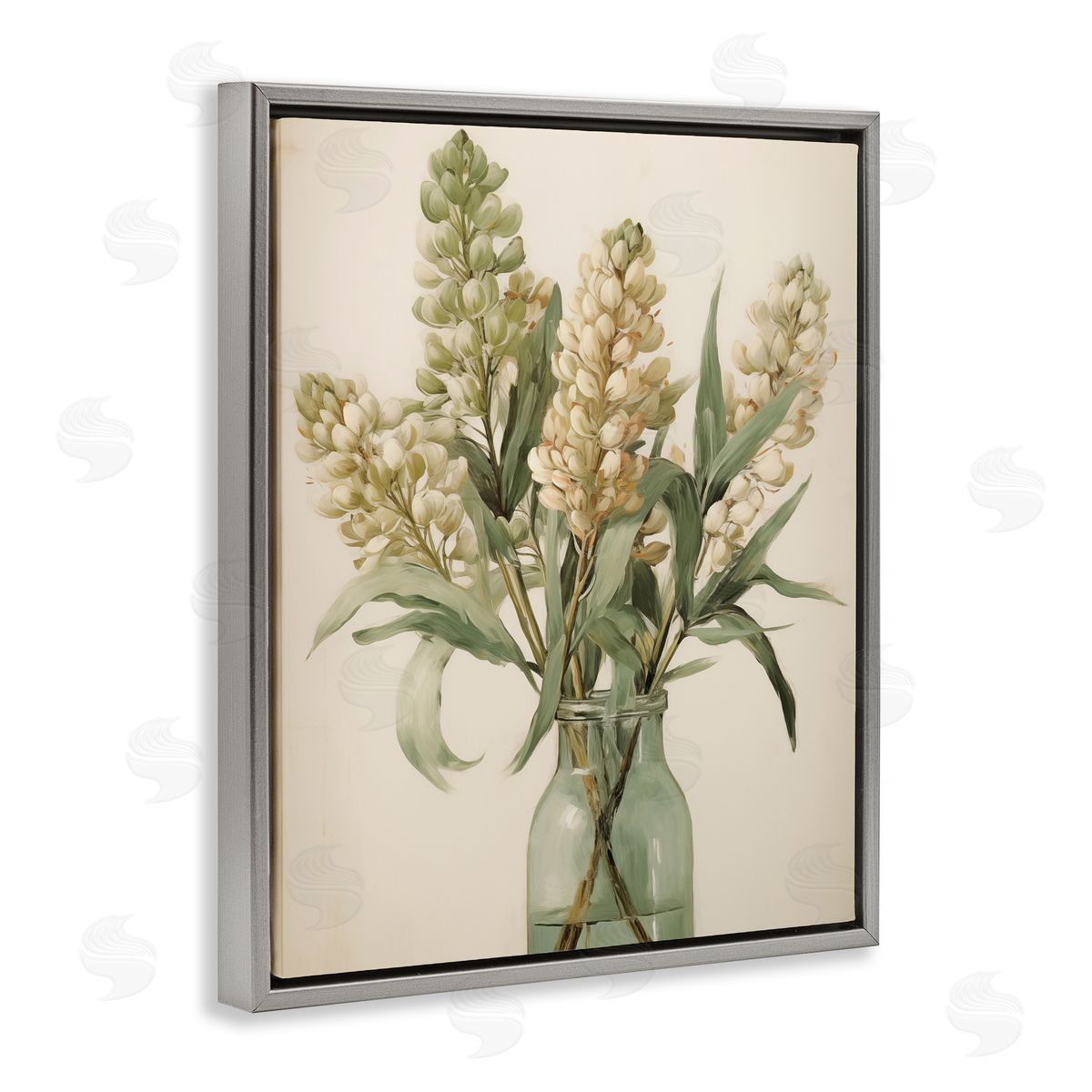 Country Botanicals in Green Jar Grey Floating Frame Canvas Wall Art, Home Decor by Arlington Prints