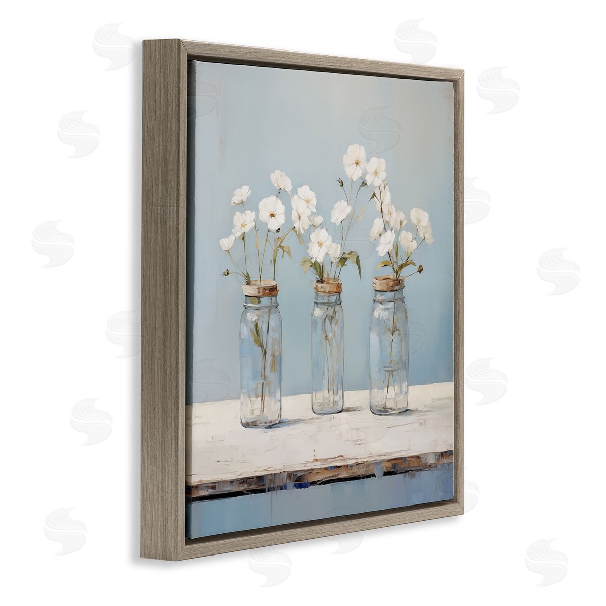 Country Jar Bouquet Trio Brown Floating Frame Canvas Wall Art, Home Decor by Arlington Prints